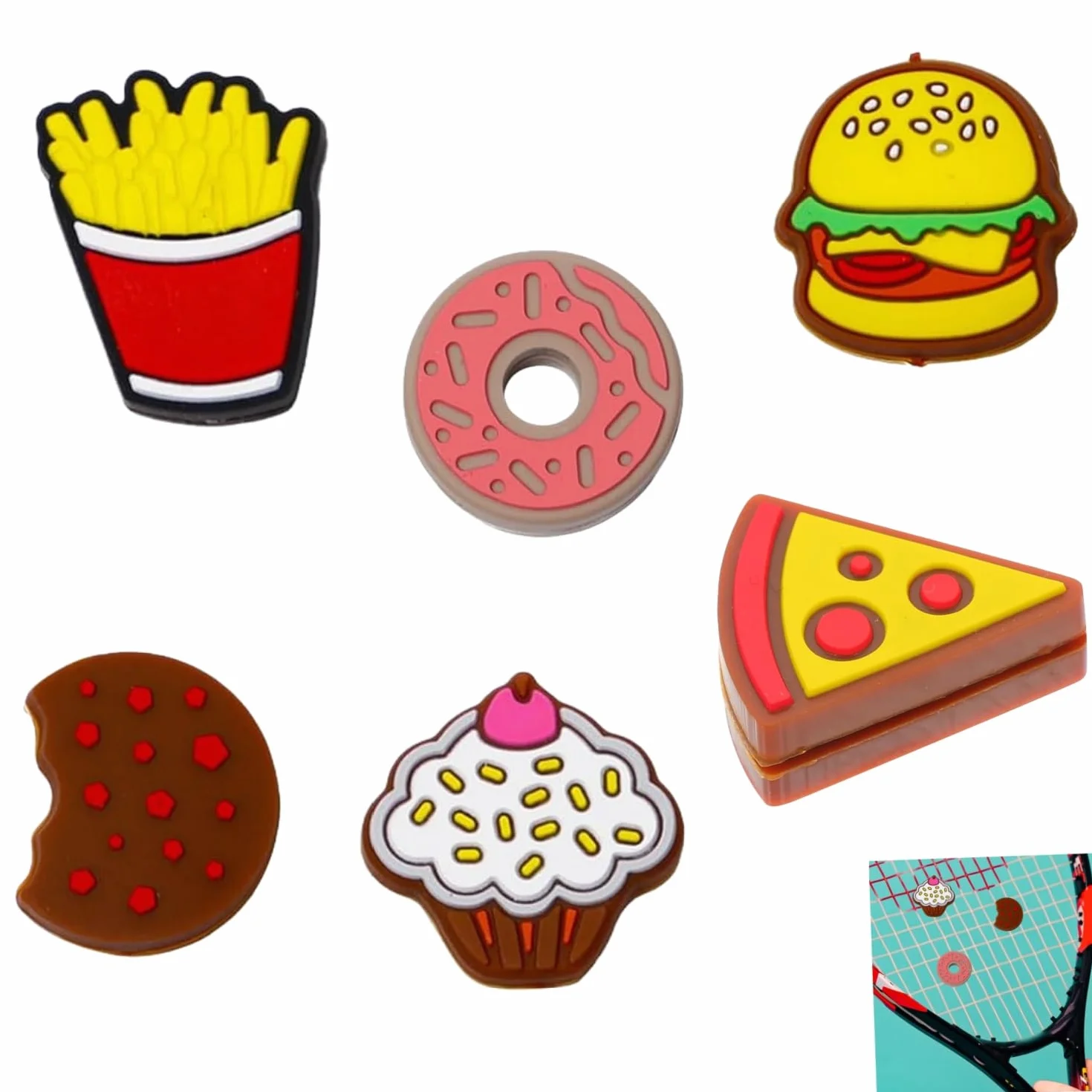 Amortiguador de Raqueta de Tenis 6 Piezas Silicona Antivibradores Hamburguesa Pastel Papas Fritas