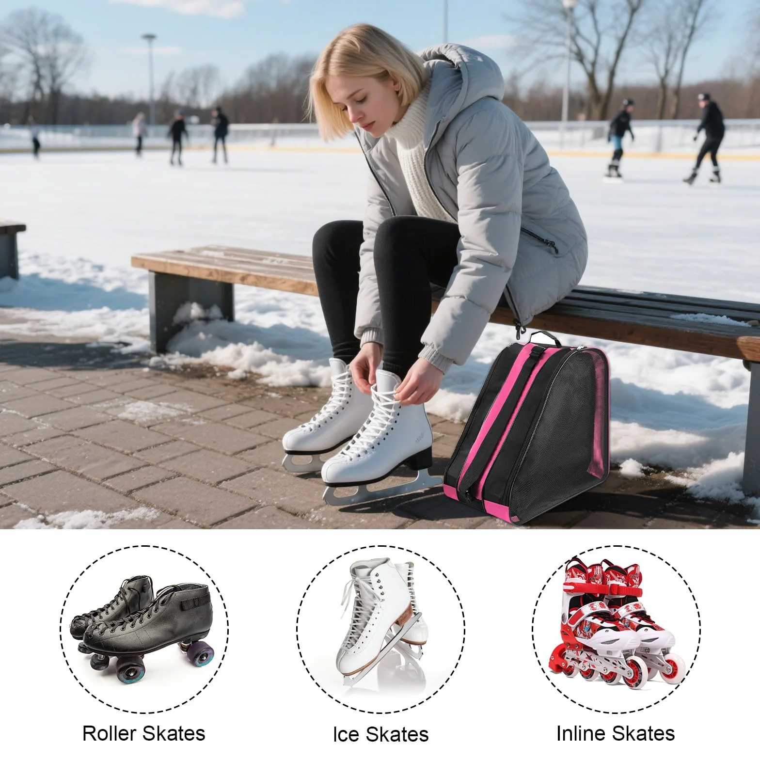 Bolsa para patines de hielo para niños con correa ajustable, mochila para botas de esquí