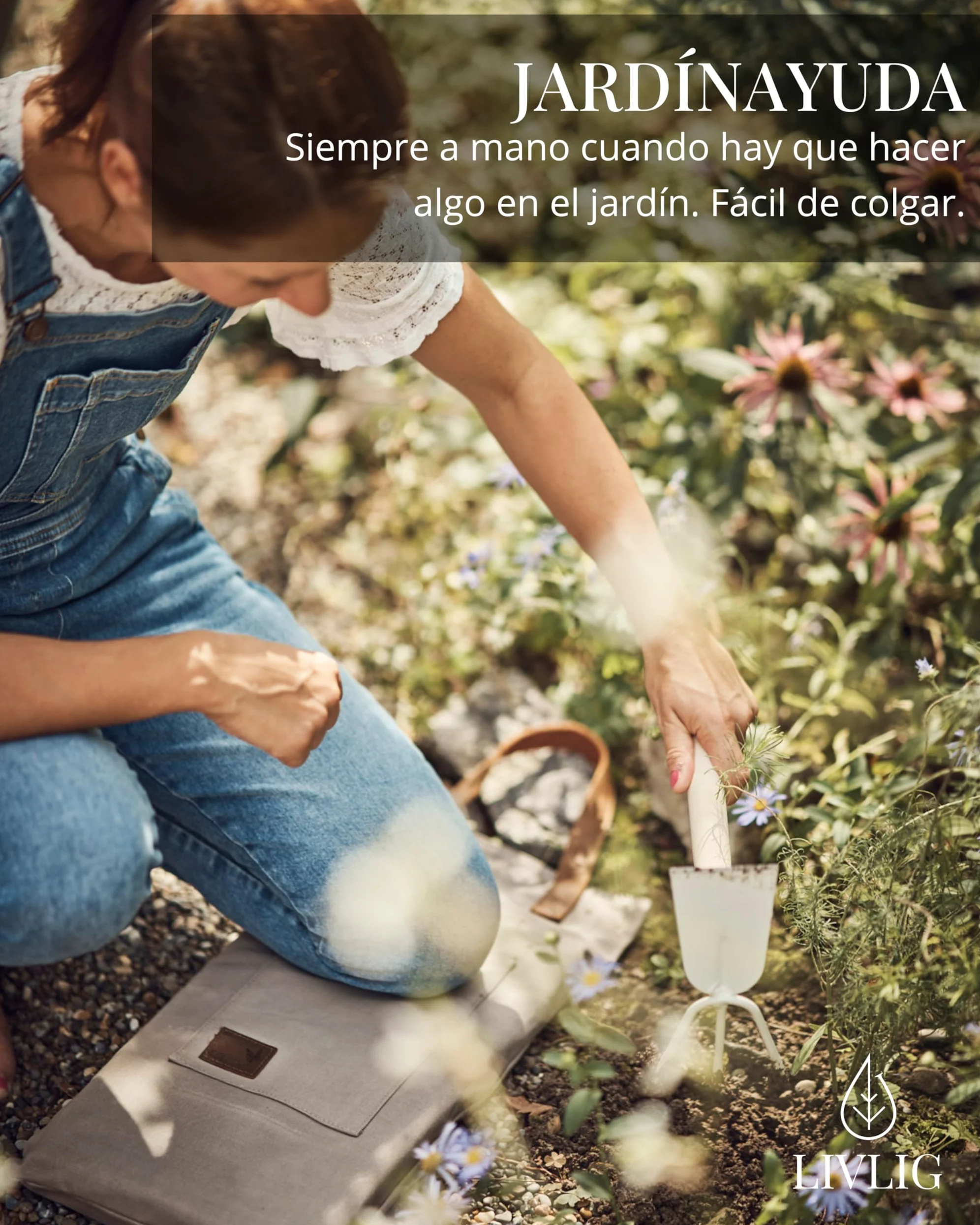 LIVLIG Juego de herramientas de jardín, juego de herramientas de jardín compuesto por pala, rastrillo, azada con tenedor, mango de madera de roble