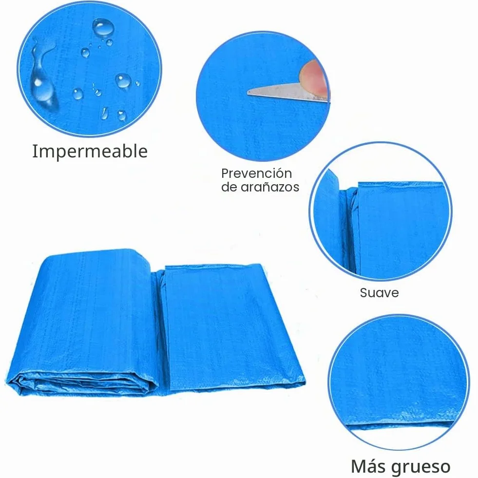 Alfombra de suelo para piscina, exterior de tierra, alfombra de protección azul, impermeable, plegable, protector de suelo para piscina rectangular y redonda (200 x 300 cm)