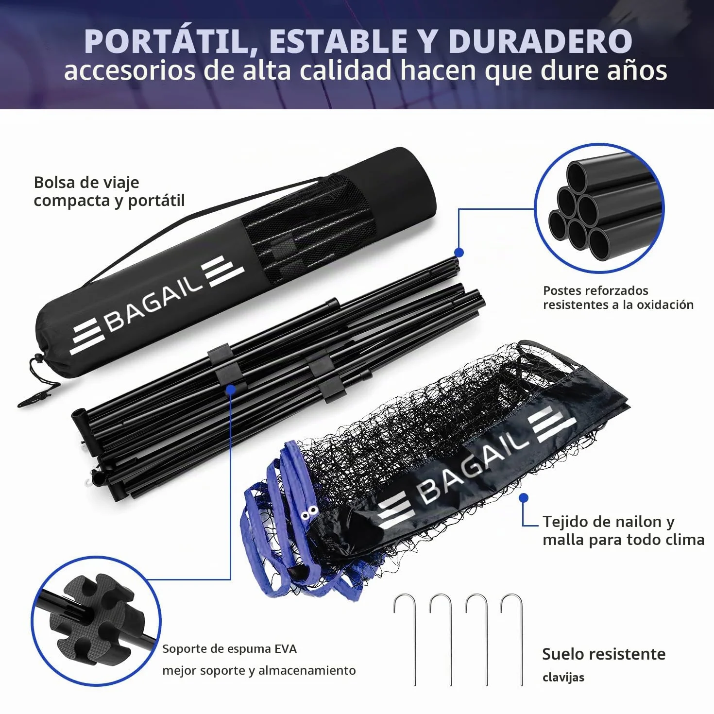 BAGAIL Red de Bádminton Plegable de Nailon con Soporte Altura Regulable y Bolsa de Transporte