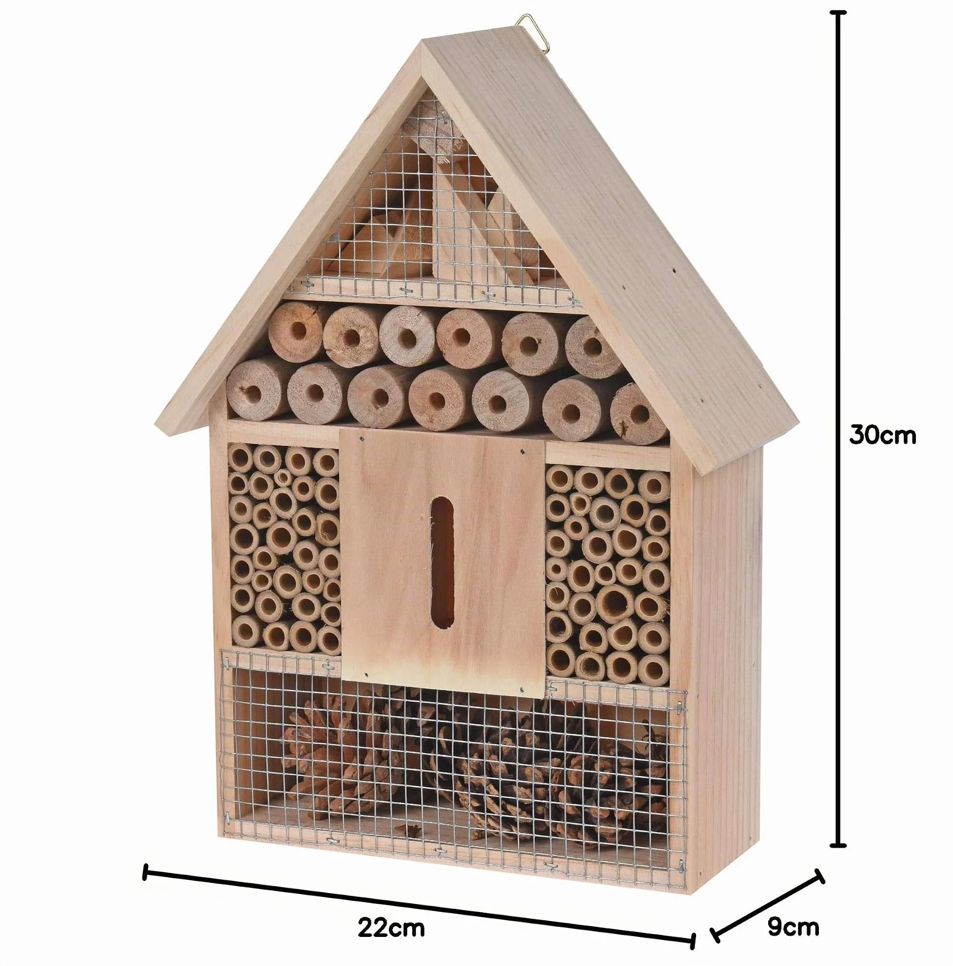Hotel de insectos para colgar, 30 x 22 cm, natural, casa de insectos de madera para colgar, abejas, mariquitas, mariposas, hotel, casa, ayuda para anidar