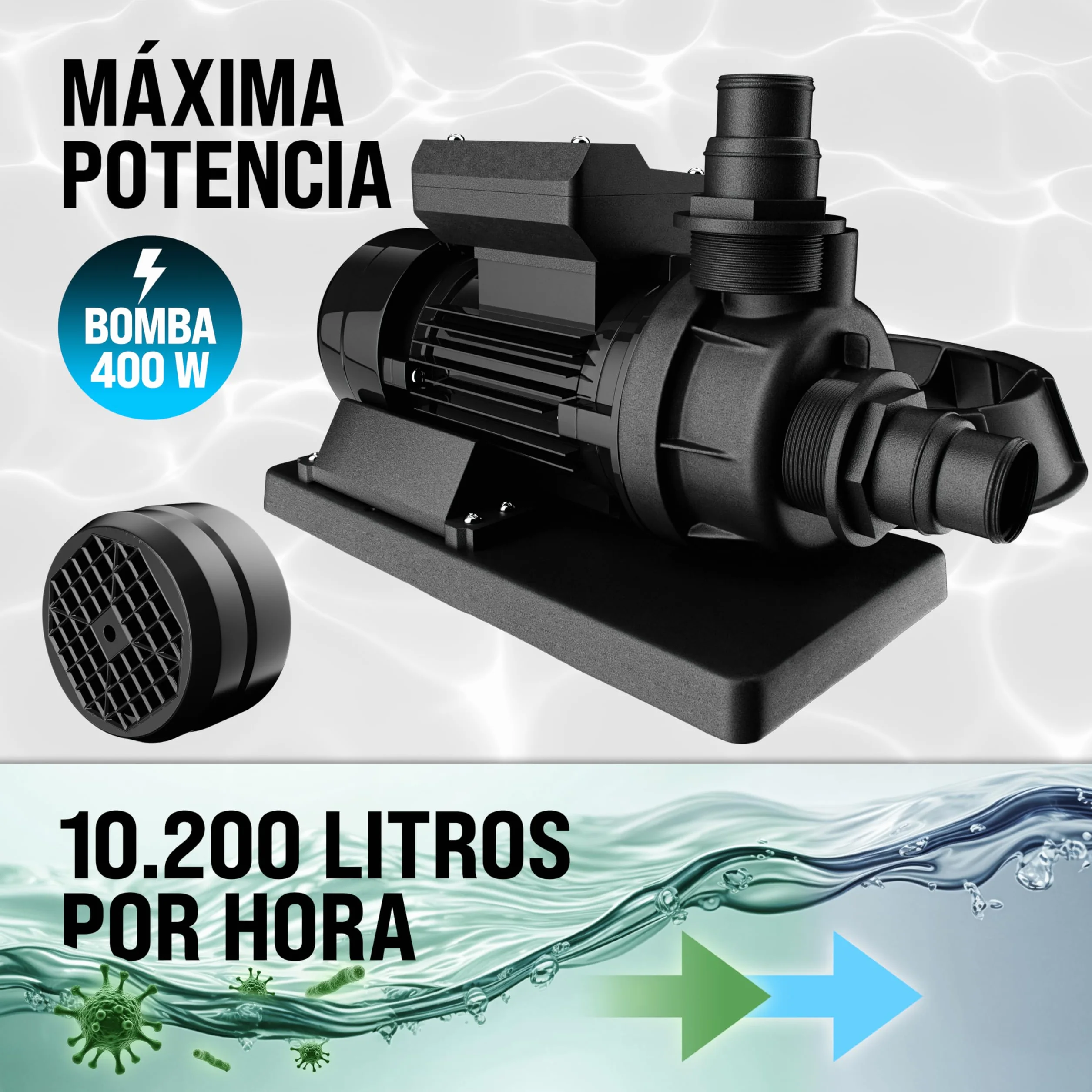 MONZANA® Depuradora Piscina 10.200 L/h Filtro de Arena hasta 35.000 L Bomba 400W Válvula 7 Funciones Filtrado Adaptador Ø32-38 mm Indicador de Presión
