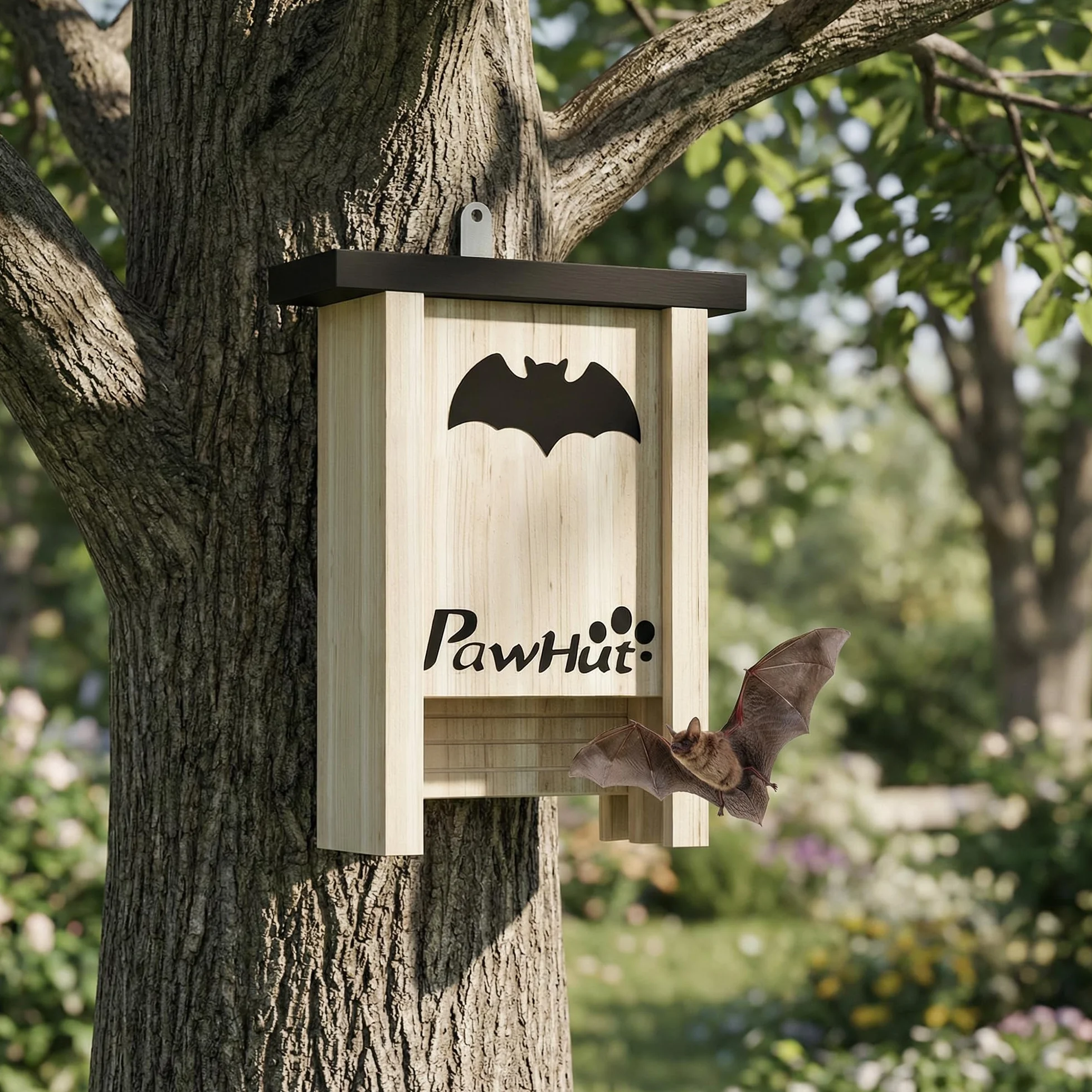 PawHut Pack de 3 Casas para Murciélagos de Madera Maciza, Cajas para Murciélagos, Resistente a la Intemperie, para Exterior, Jardín, Huerto o Granja, con Plataforma de Aterrizaje, Fácil de Colgar