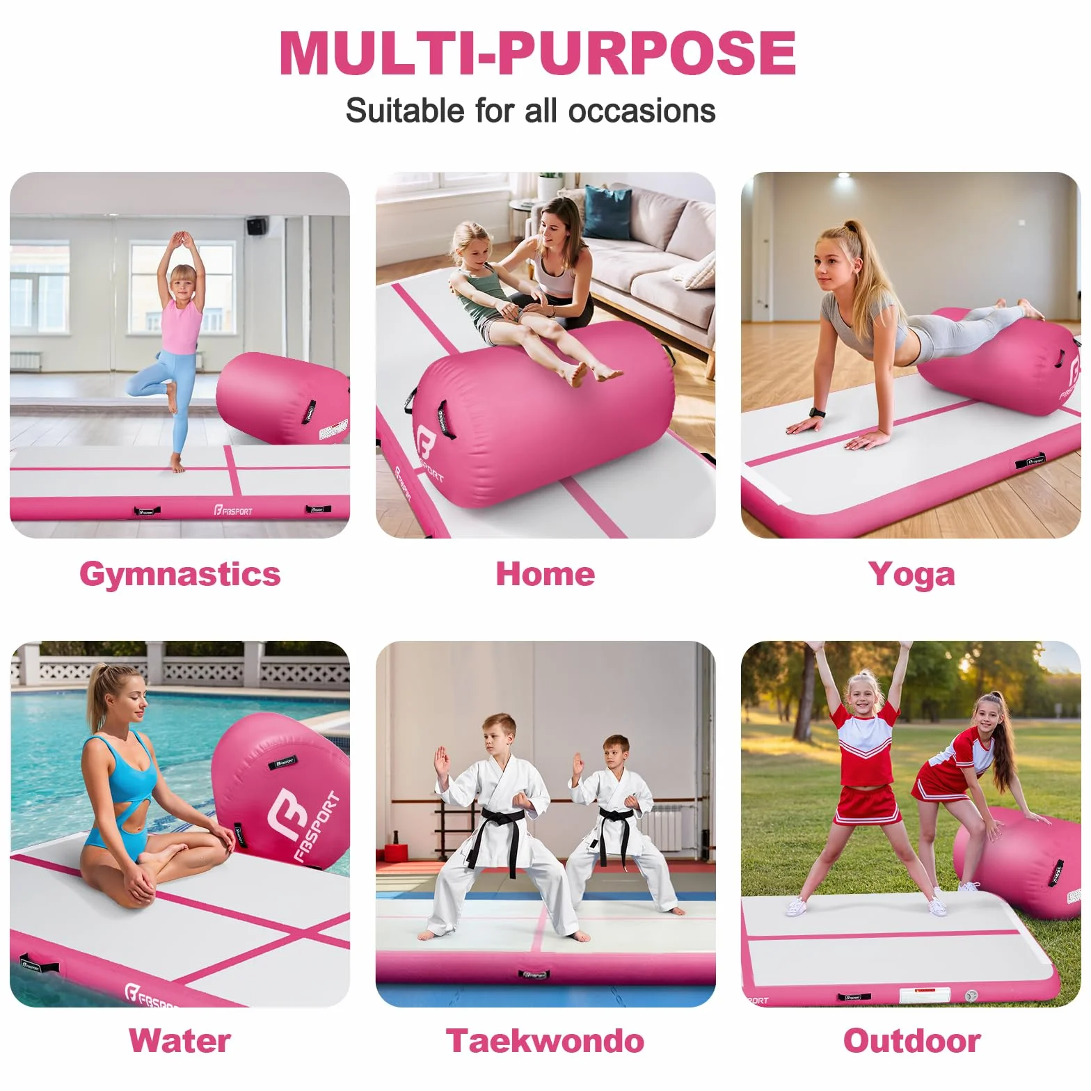 FBSPORT Colchoneta hinchable 4 m Air Roller 60 cm bomba aire 10 cm alto esterilla entrenamiento gimnasia yoga