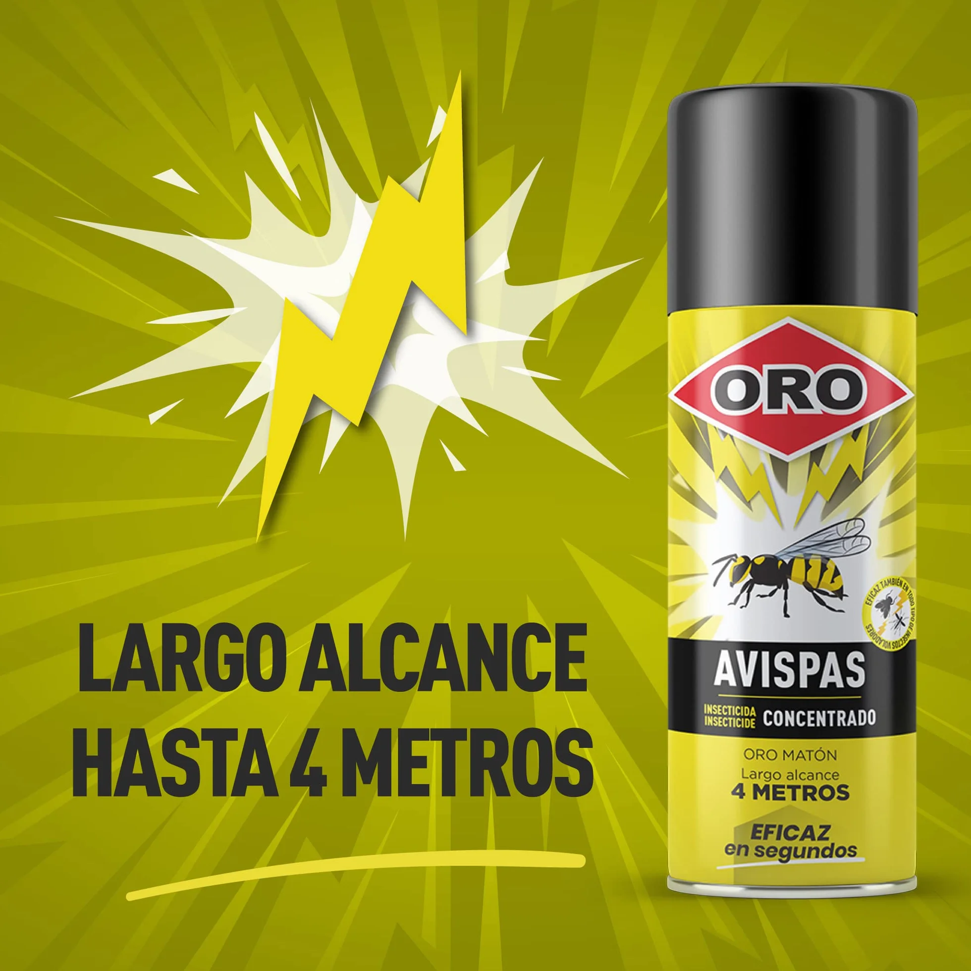 ORO INSECTICIDA Efectivo contra Avispas, Avispones, Avisperos, Avispa Asiática (Velutina). Insecticida Concentrado. Eficacia Instantánea. Pulveriza seguro. Alcance 4metros. 400mL