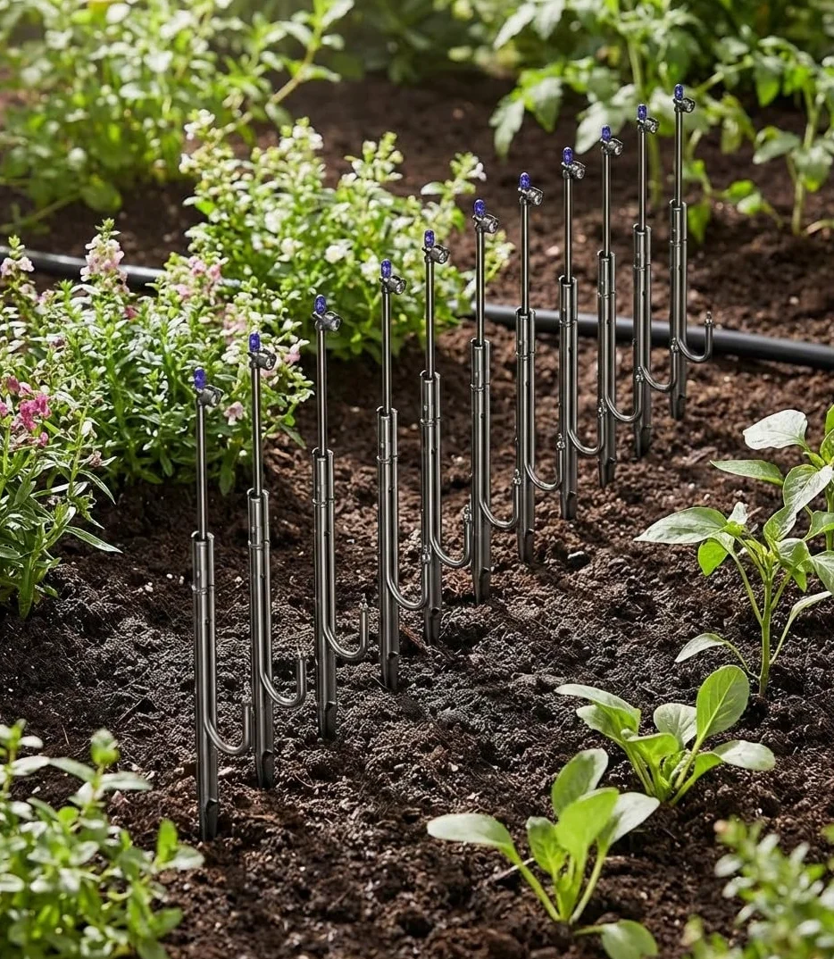 Suinga Microaspersor de Riego Circular 360º Ajustable con Estaca y Microtubo 31 cm | Pack 10 Aspersores de Riego para Jardin | Aspersor de Riego para Plantas y Arriates