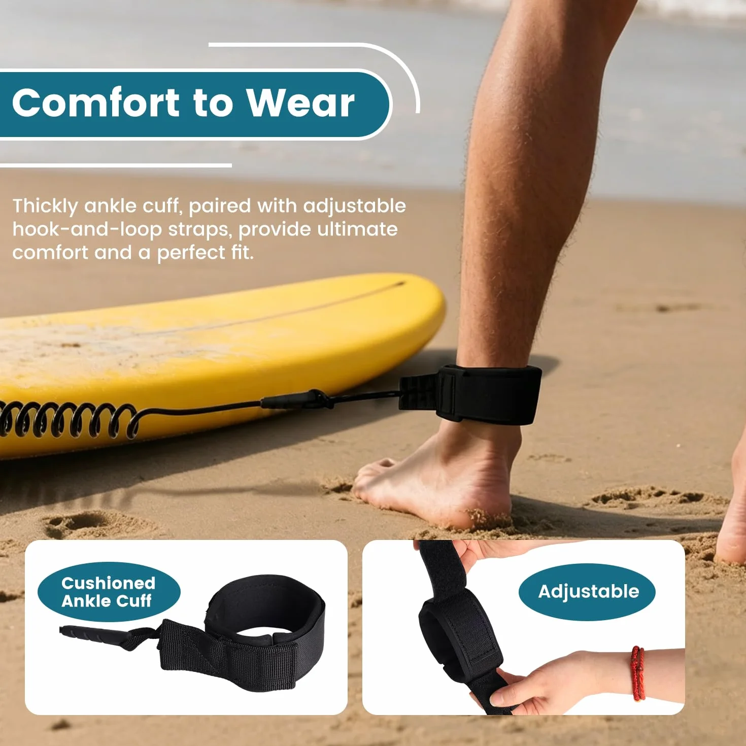 Sup Leash 10FT Negro para Adultos Tabla Surf Safety Line