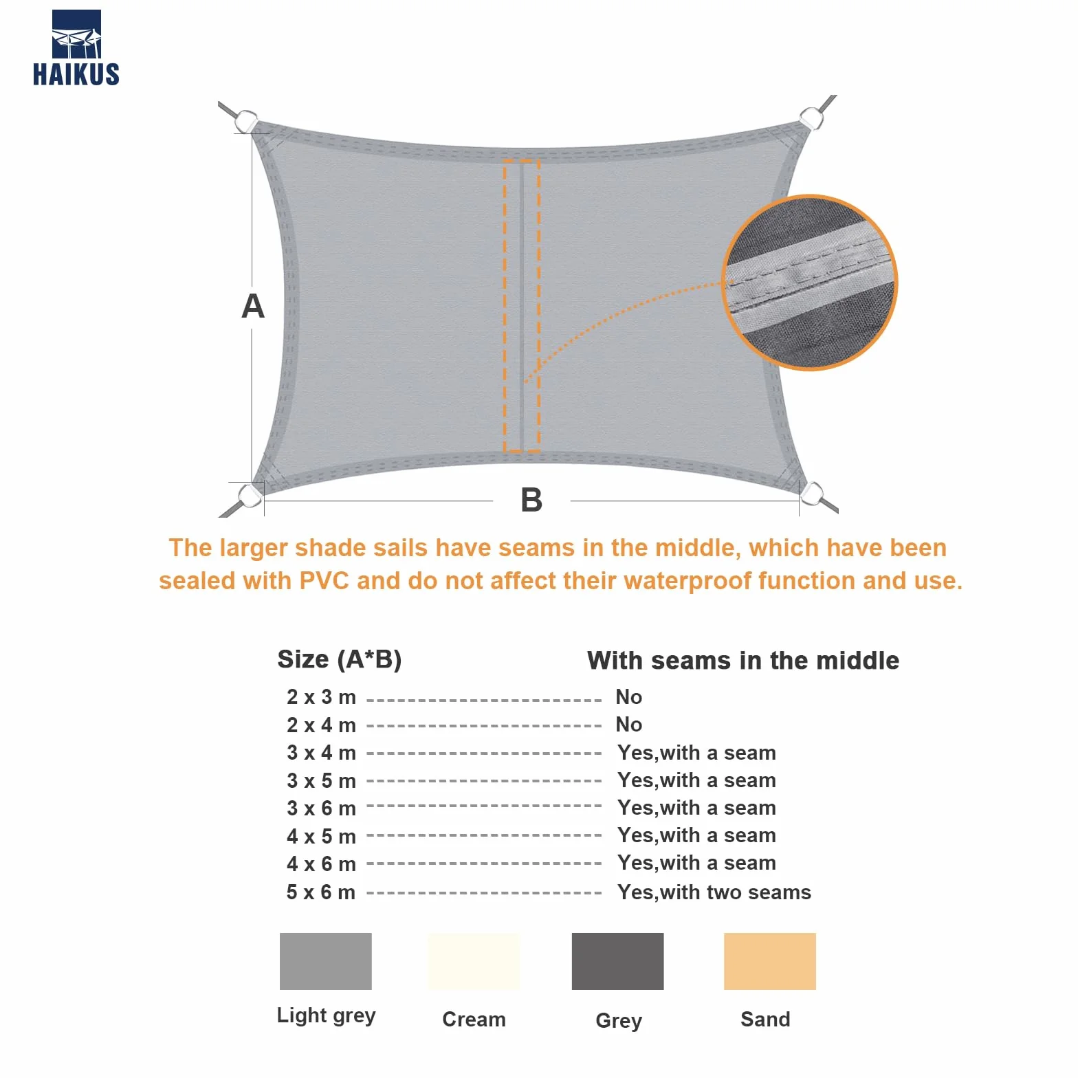 HAIKUS Toldo Vela de Sombra Impermeable Rectangular 2x3m Protección UV PES, Toldos para Patio Exterior Jardín Terraza - Crema