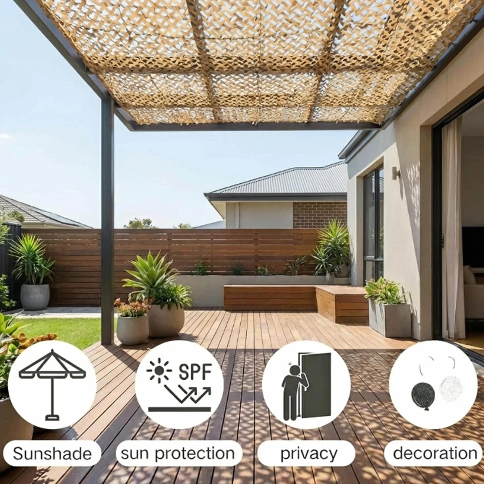 Red de Camuflaje Militar Reforzada Anti-UV Protección Solar Vela de Sombreado Terraza Pergola Jardín Caza Airsoft
