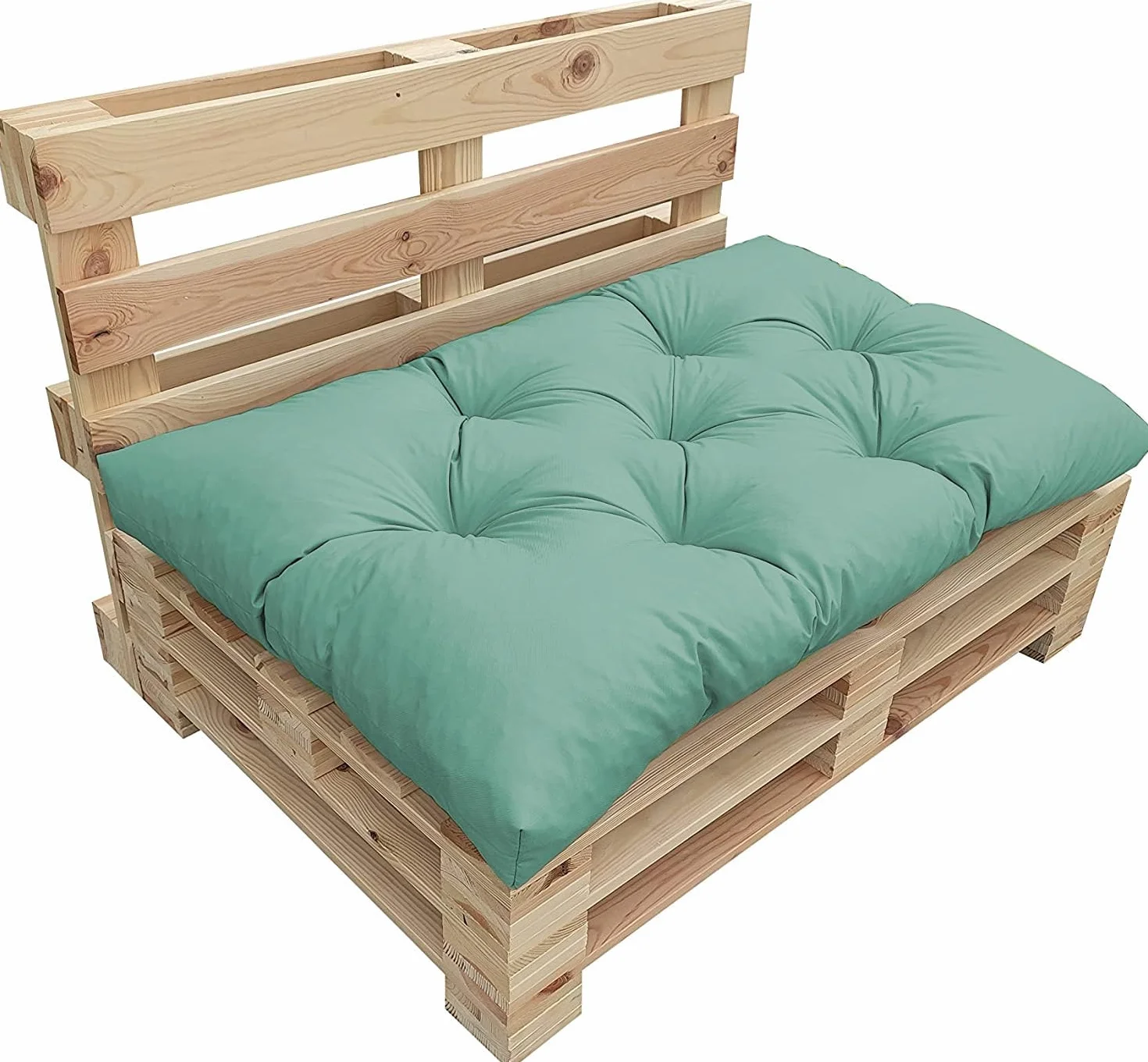 Chilly Pilley Cojín para palés, acolchado, impermeable, muchos tamaños y colores (cojín de asiento 120 x 60 x 12 cm, menta pastel)