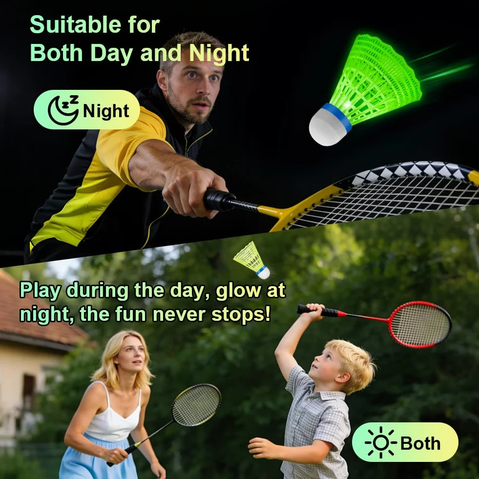Bádminton LED Volantes Luminosos Nailon 8 Pack Verde Niños Adultos