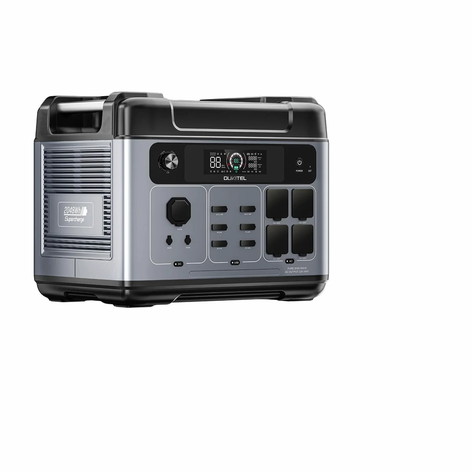 OUKITEL P2001 Plus Estación de Energía Portátil 2400 W, con Funda Protectora, Batería LiFePO4 de 2048 Wh, Carga Rápida en 1,5 horas, 13 Conexiones, Estación de Energía Solar Para el Hogar
