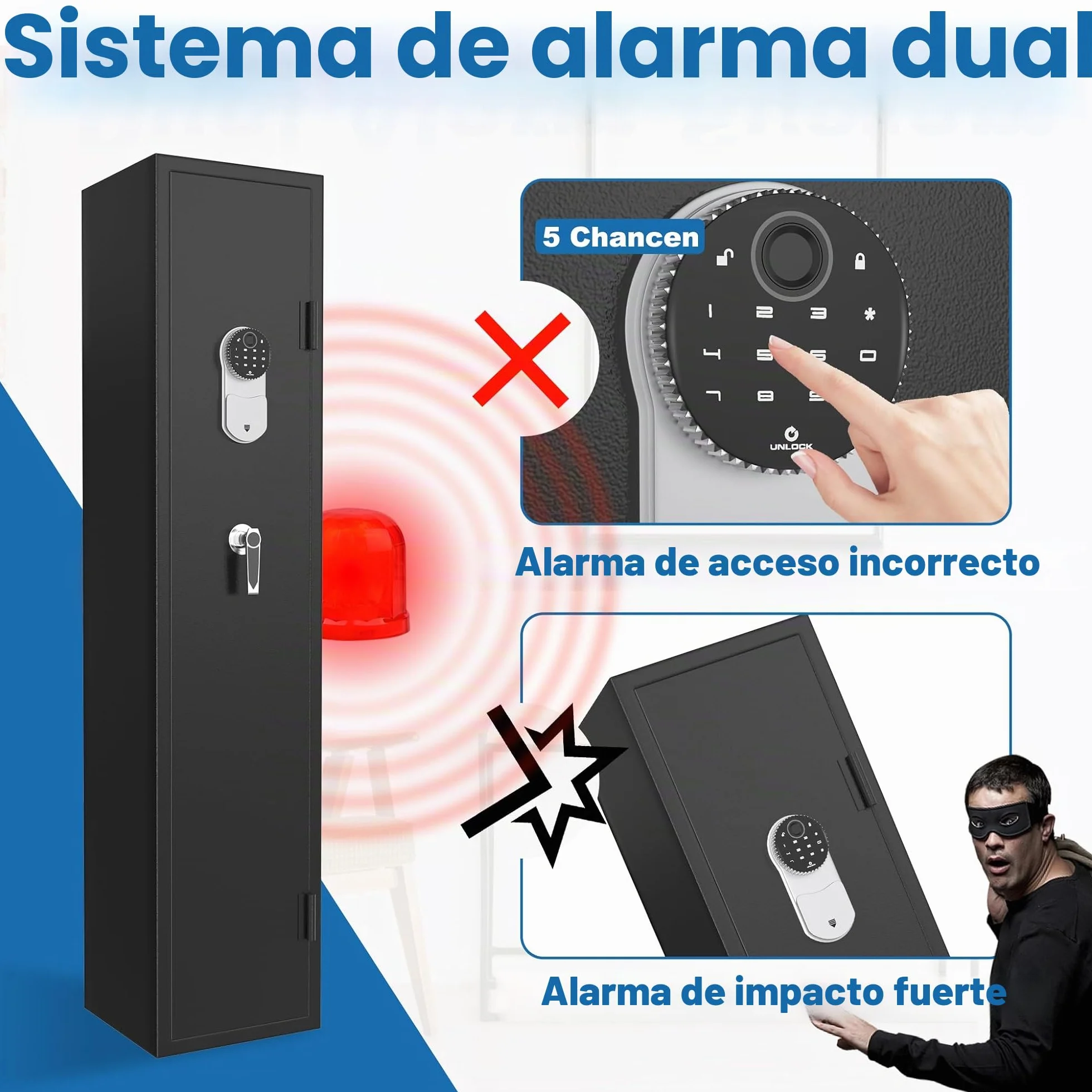 UISEBRT Armario para armas 3-5 rifles con cerradura electrónica y huella digital, caja fuerte para armas largas y munición
