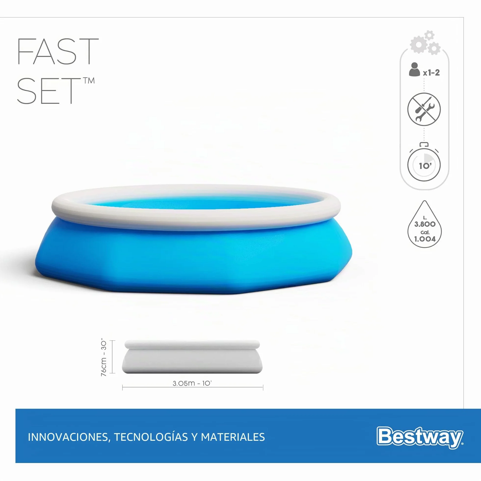 Bestway Fast Set Juego de Piscina con Bomba de Filtro, Azul, 305 x 76 cm