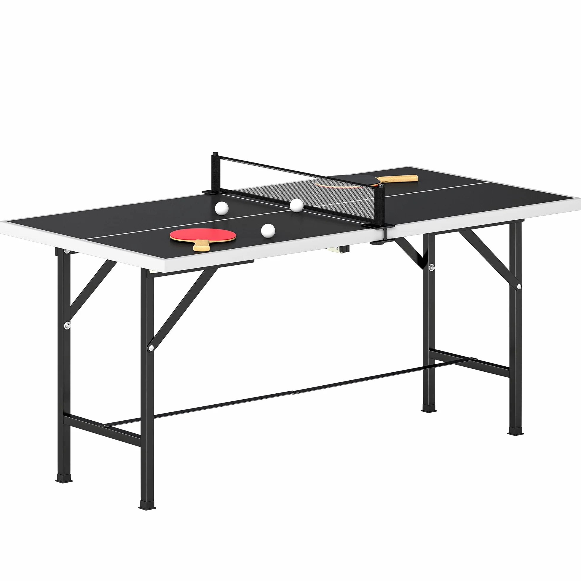 SPORTNOW Mini Mesa de Ping Pong Plegable 152x76x70 cm, Exterior con Red, 2 Raquetas y 3 Pelotas, Negro