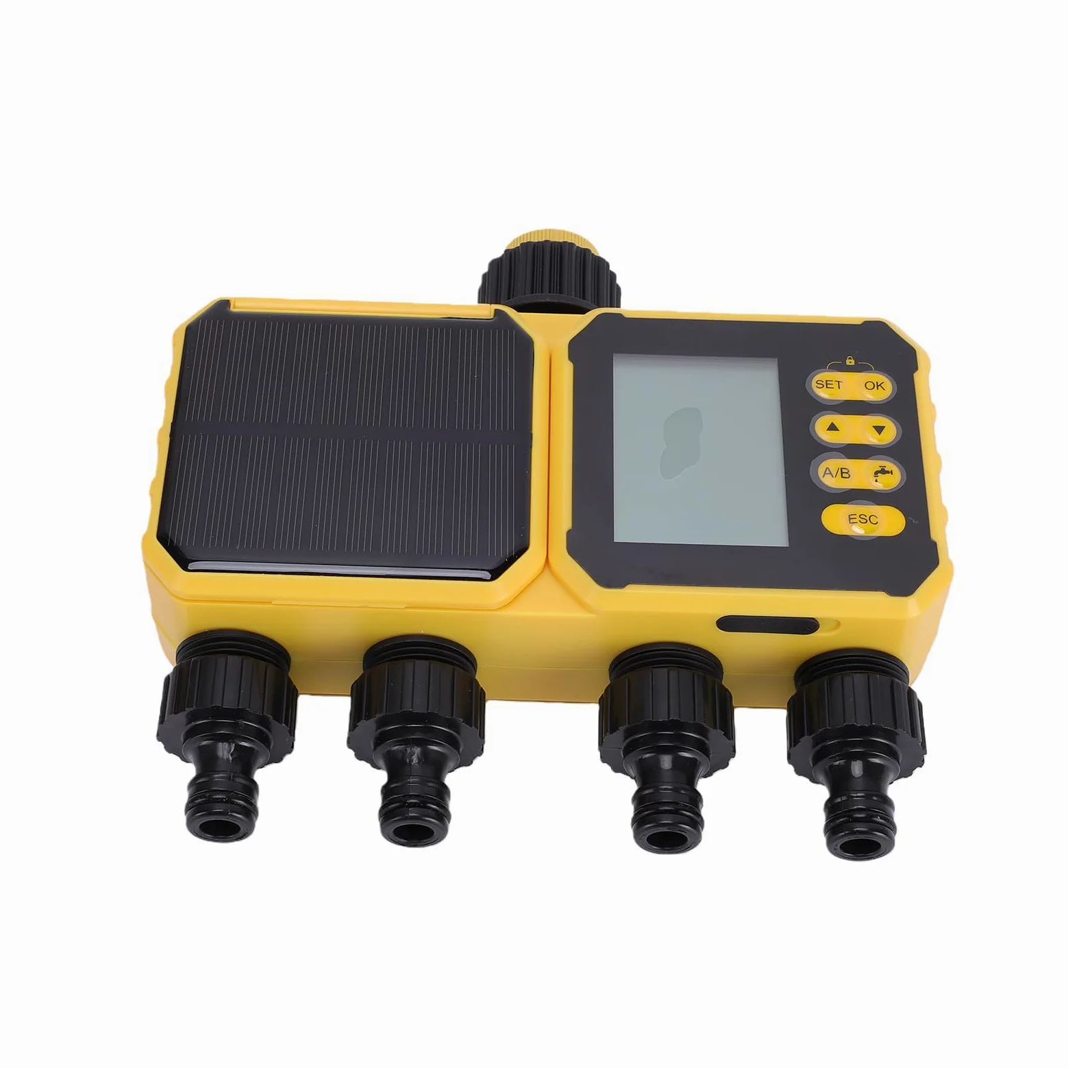Rengue Temporizador de Manguera Inteligente, Controlador de Riego Solar con Sensor de Lluvia y Batería de 2800 MAh, Temporizador de Riego ABS IPX5 para Jardín, Césped, Invernadero, Uso por Goteo y