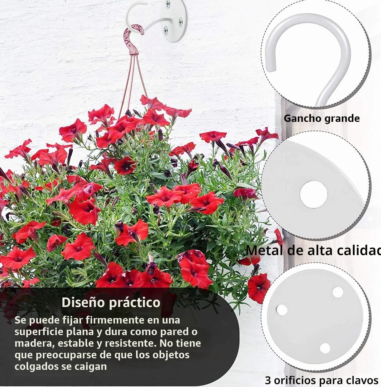 Voarge - Ganchos de techo de acero inoxidable (2 unidades, soporte de pared, para macetas, con tornillos para colgar comederos de pájaros, color blanco