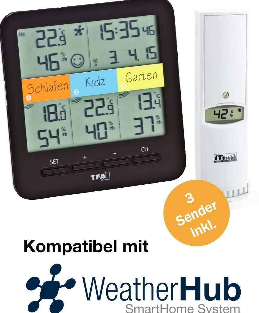 TFA Radio Termo-Higrómetro KLIMAHOME,30.3060 Control del Clima (Negro con baterías)