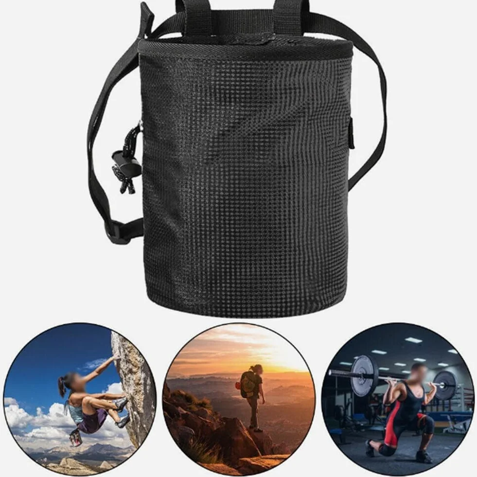 Bolsa de magnesio de poliéster resistente al desgaste con cinturón ajustable 12 x 8 x 16 cm negro