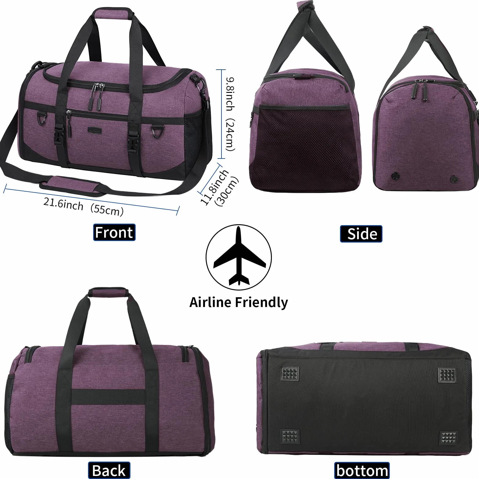 Lubardy Bolsa Deporte 40L Impermeable Viaje con Toalla Microfibra Compartimento Zapatos Violeta