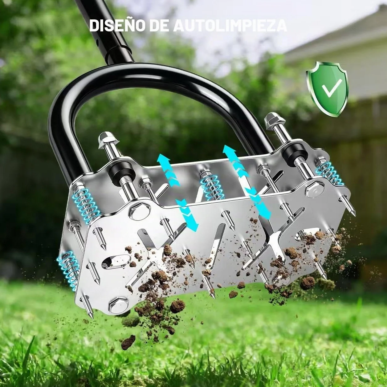 Aireador de Césped con 14 Púas, Aireador Manual de Césped con Plataforma Antideslizante, Escarificador y Aireador para Suelo Compactado, Herramienta de Aireación para Césped, Jardín Cuidado del Pasto