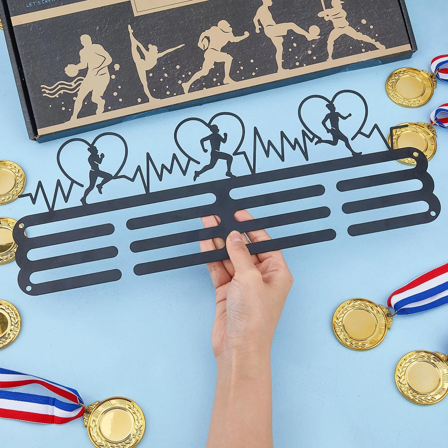 SUPERDANT Running Medal Display Hanger for Men Women Marathon Medals Rack Holds 60 Medals Black