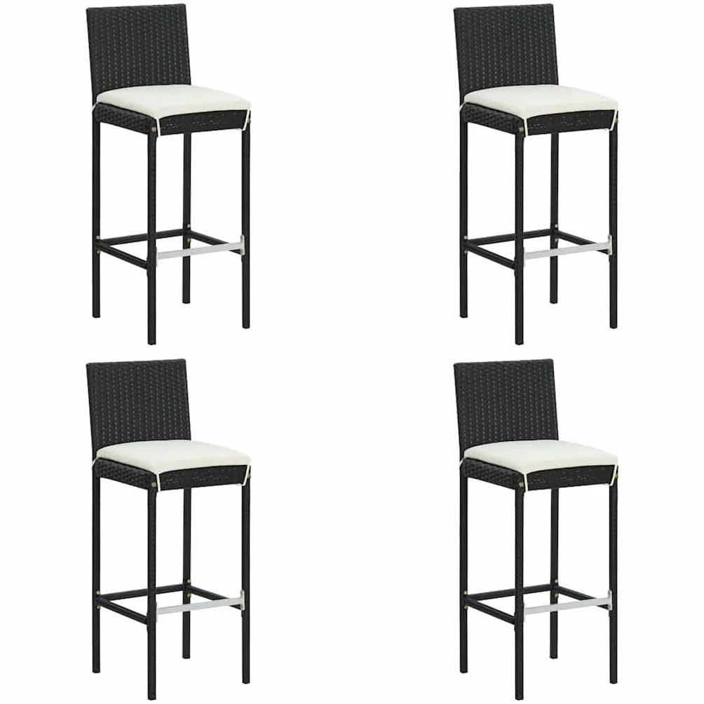 vidaXL Mesa y taburetes Altos jardín 5 pzas y Cojines ratán PE Negro, Mesa y taburetes Altos jardín, Mesa y sillas de Bar, Mesa y taburetes Altos
