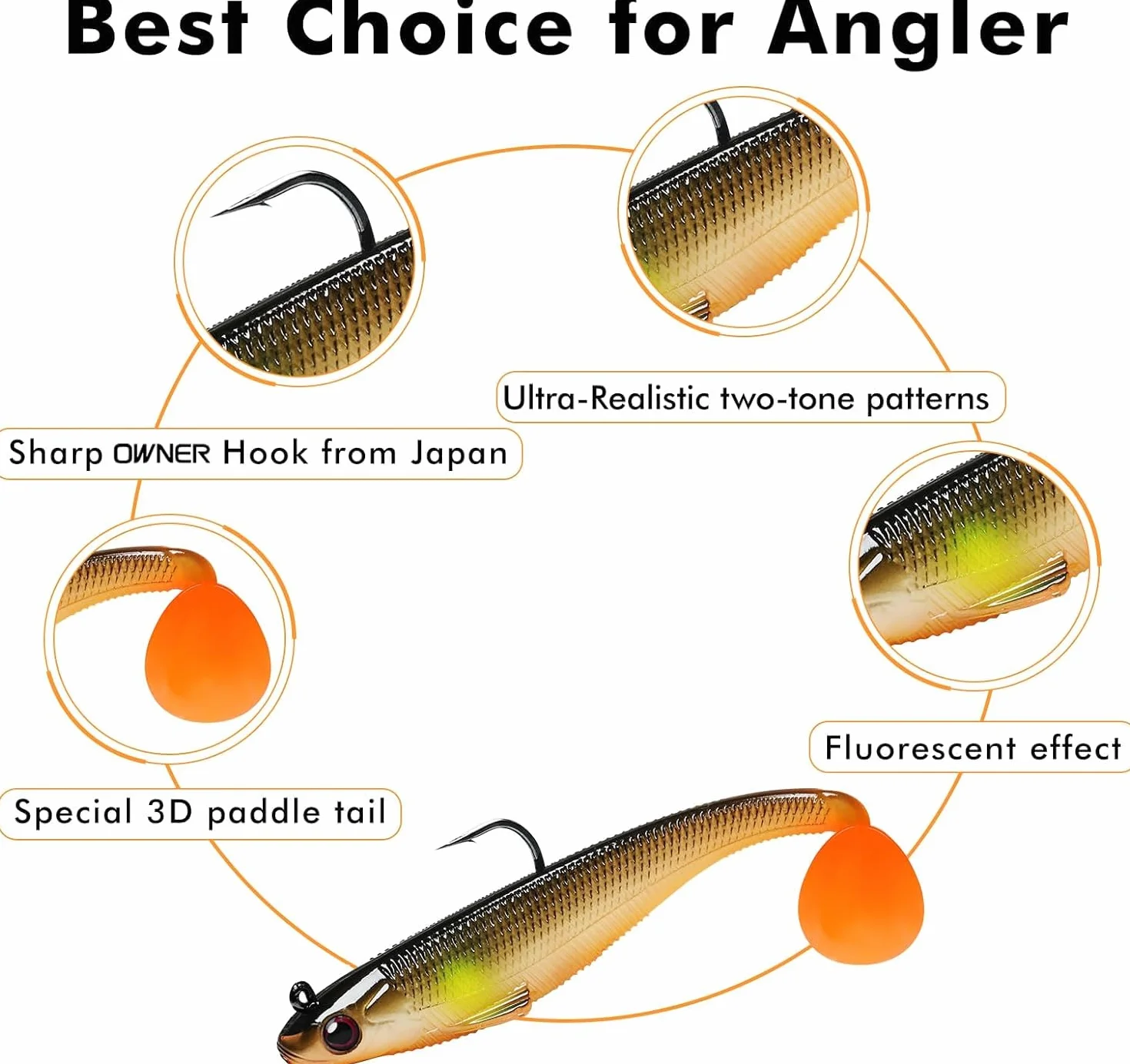 TRUSCEND Shadtale Señuelo con Anzuelos BKK Hundimiento Temblor Paddle Tail Swimbait para Lubina Truchas Lucio Siluro