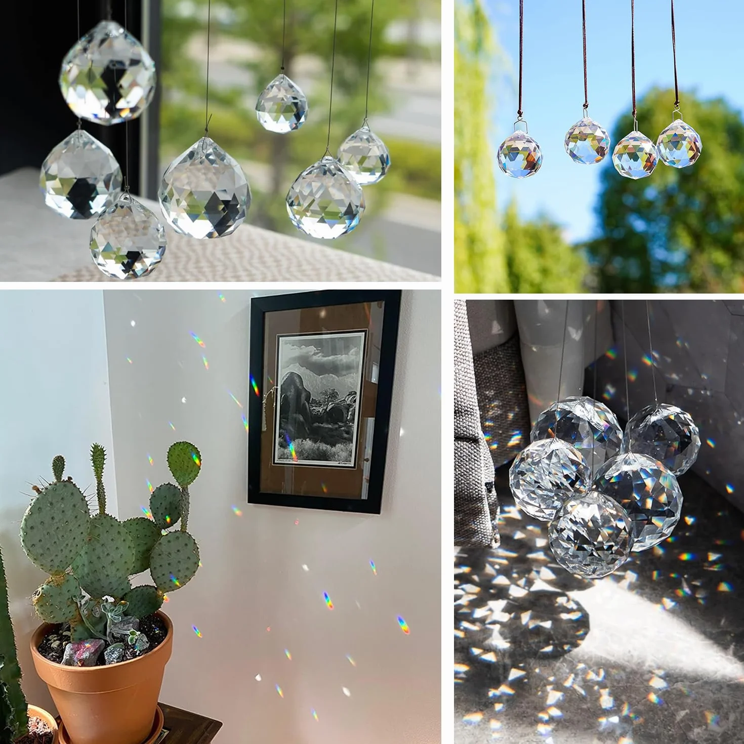 10 Bolas de Cristal Transparente (20mm) - Prismas Colgantes para Decoración - Ideal para Ventanas, Jardín, Hogar y Bodas