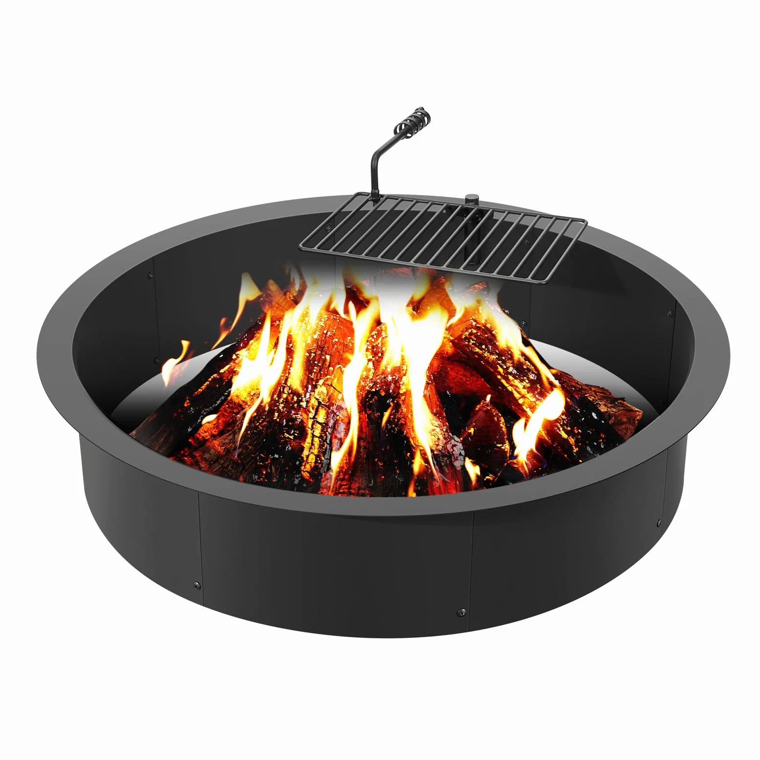 VEVOR Aro para Hoguera con Parrilla para Barbacoa Diámetro Exterior 1016 mm, Diámetro Interior 914,4 mm, Altura 215,9 mm, Revestimiento de Acero al Carbono, Anillo para Fogata sobre o en el Suelo