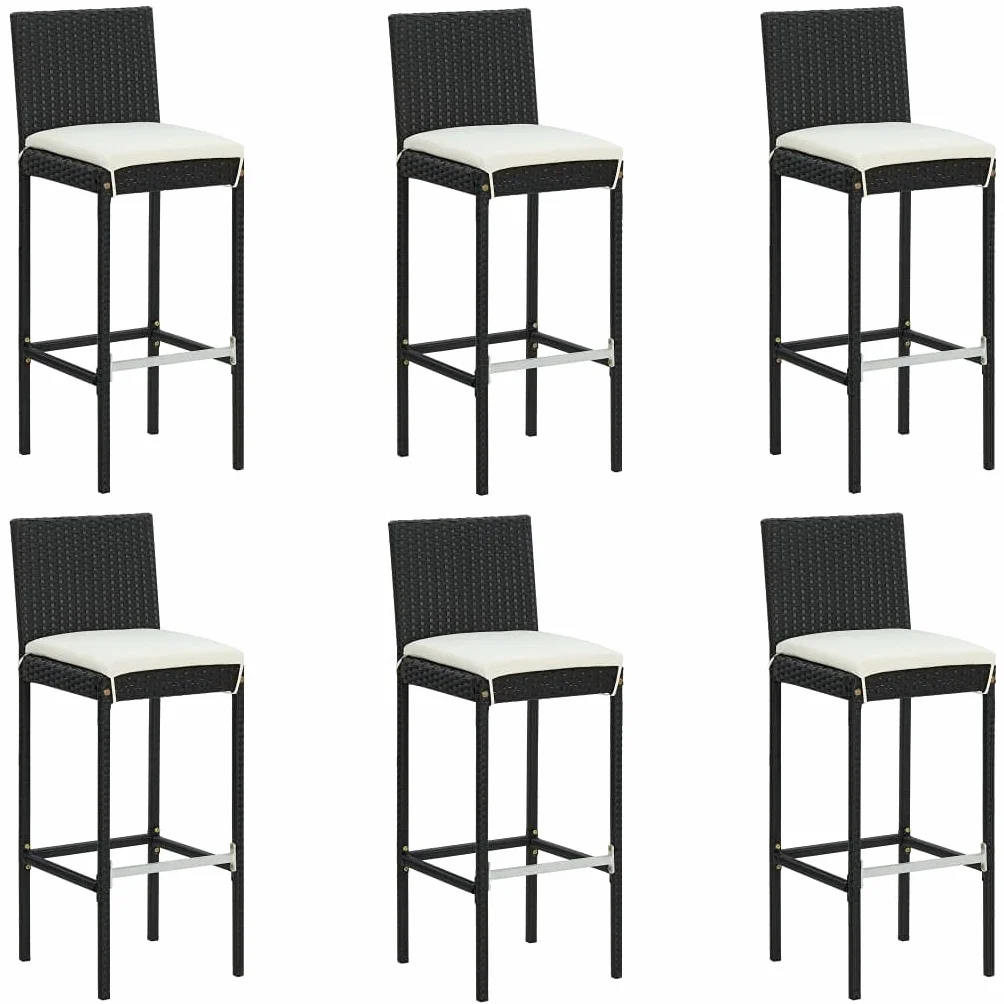 Juego de Muebles de Jardín 7 Piezas con Cojines Ratán PE Negro Conjunto de Bar de Terraza Resistente al Agua Mesa de Patio 130x60x110 cm Estructura de Acero Taburete de Bar