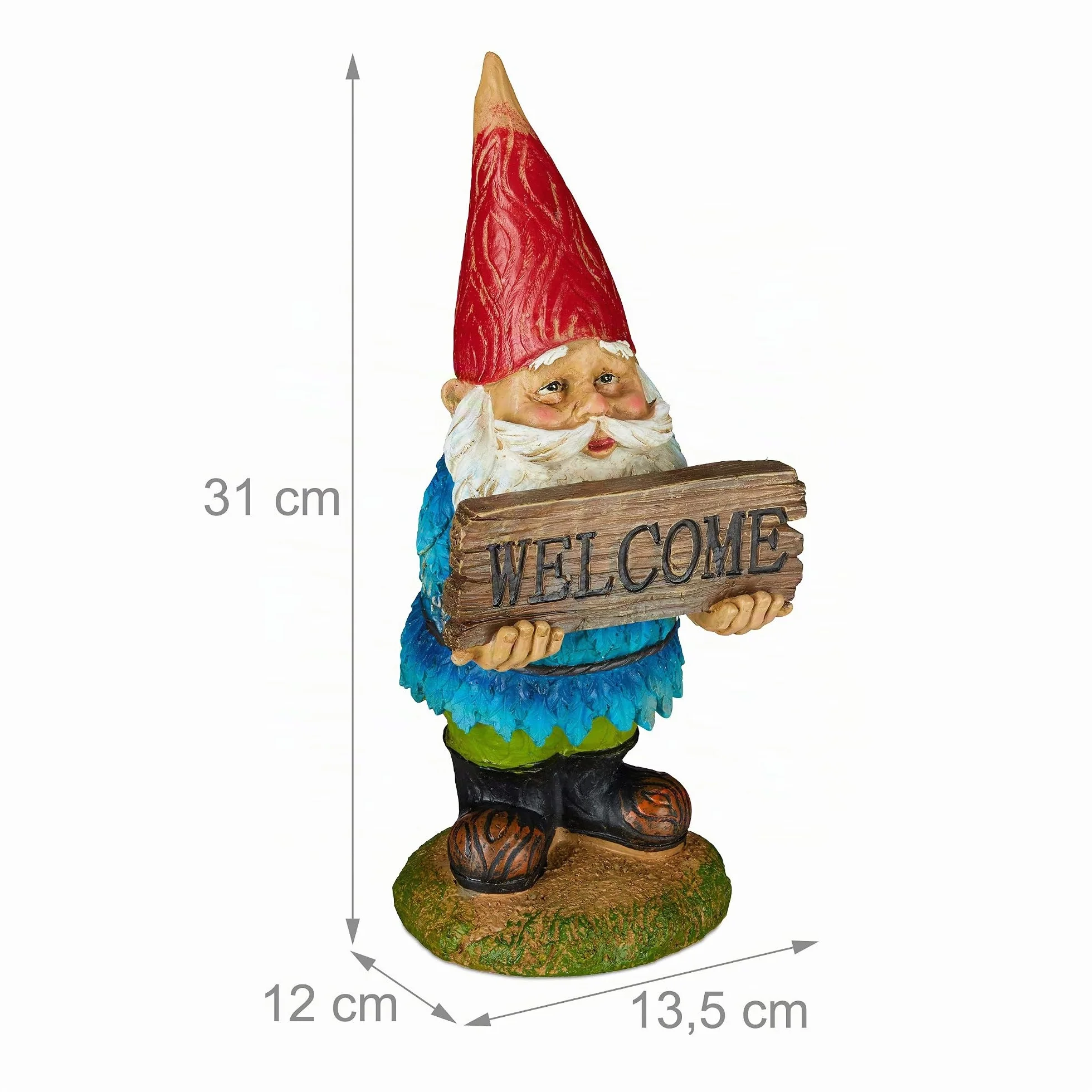 Relaxdays Gnomo de jardín «Welcome», Impermeable, Figura Decorativa, Diseño clásico, Multi-Color