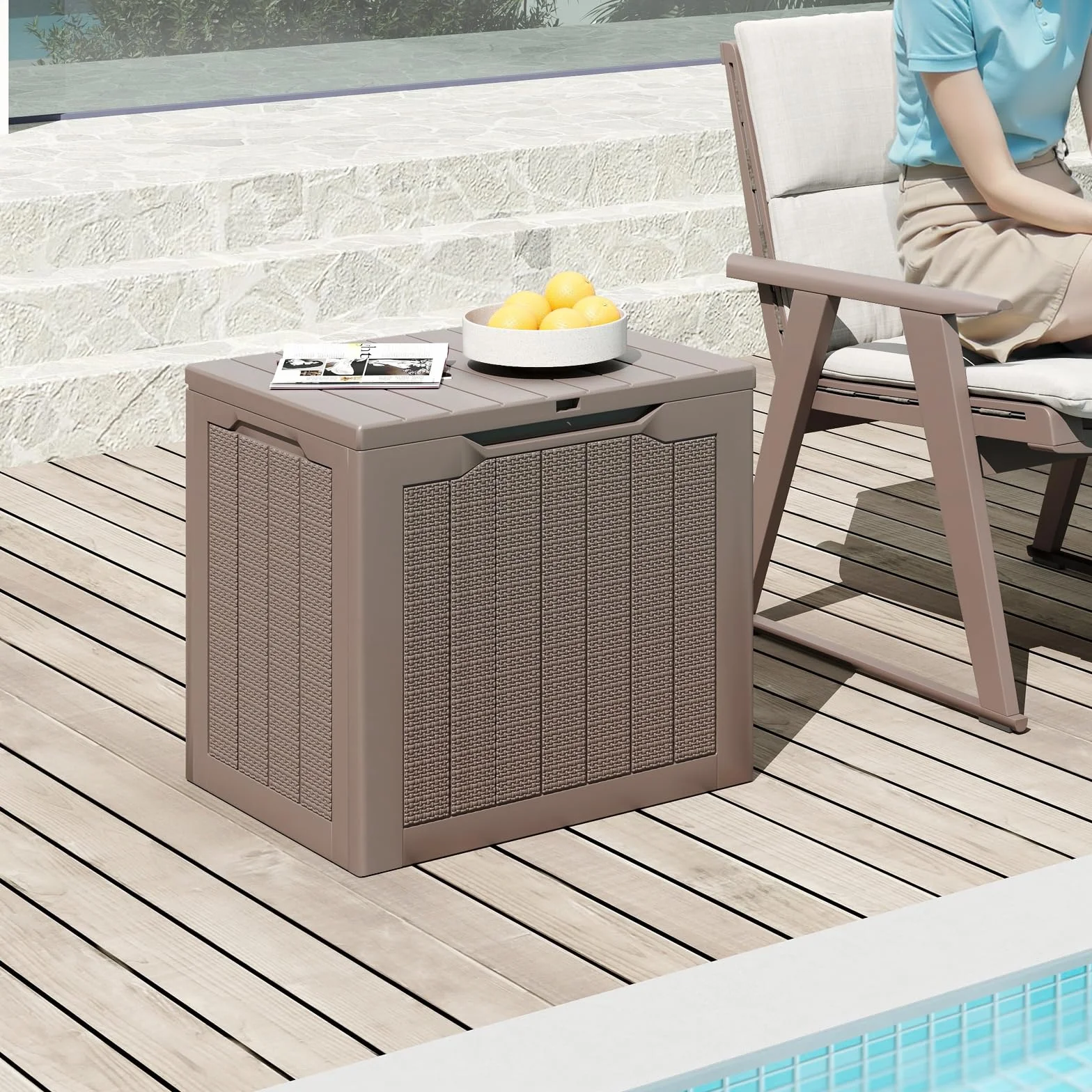 COSTWAY Arcón Jardin Exterior 96L, PP, Baul Almacenaje Exterior con Tapa Cerradura, Caja de Almacenamiento para Patio, 56 x 41 x 50,5 cm, Carga 150kg Terraza Balcón (café)
