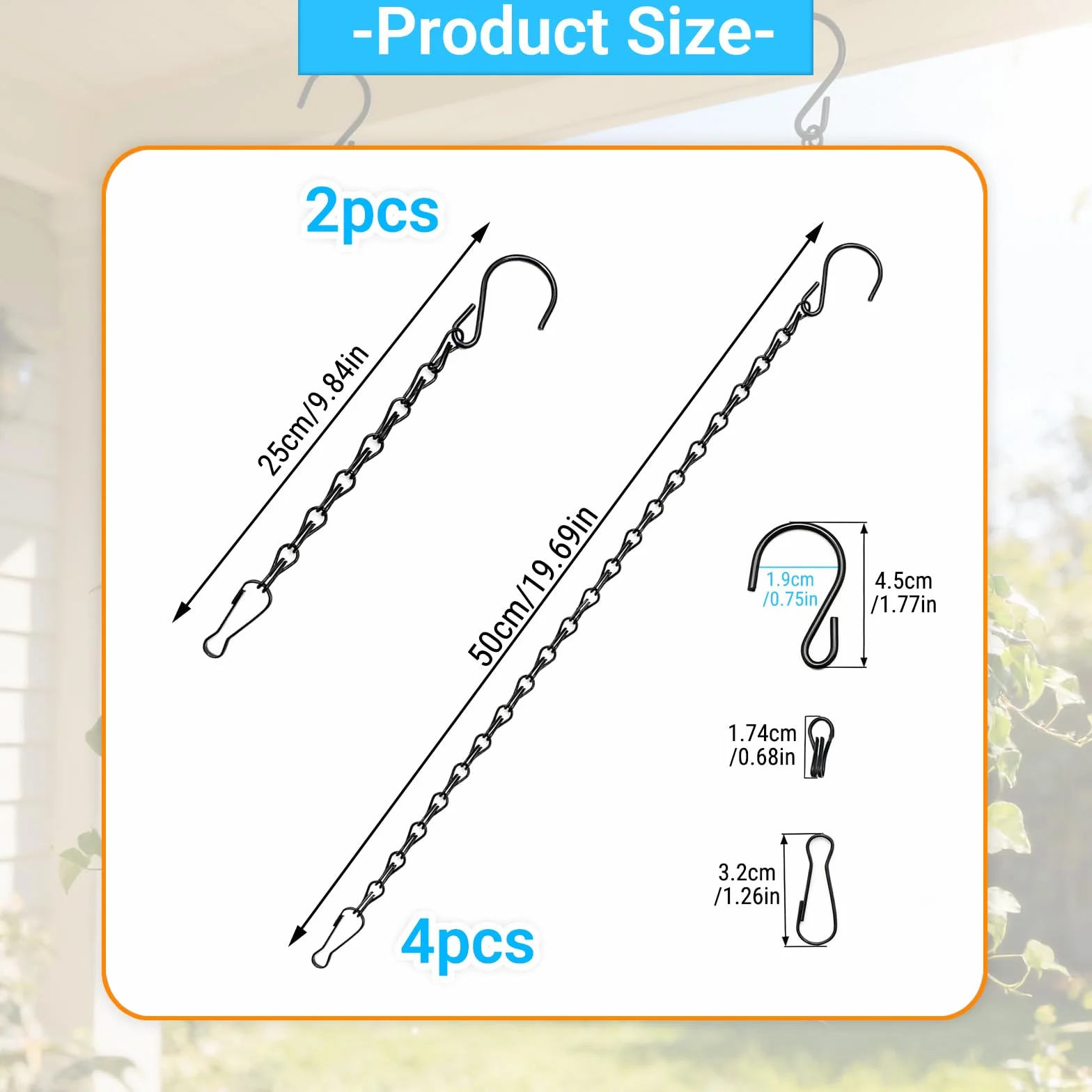 Cadenas Colgantes para macetas 6 Unidades 4x50cm y 2x25cm Negras, Ganchos y Anillas Ajustables para Colgar Plantas, faroles y comederos, Uso Interior y Exterior jardín terraza