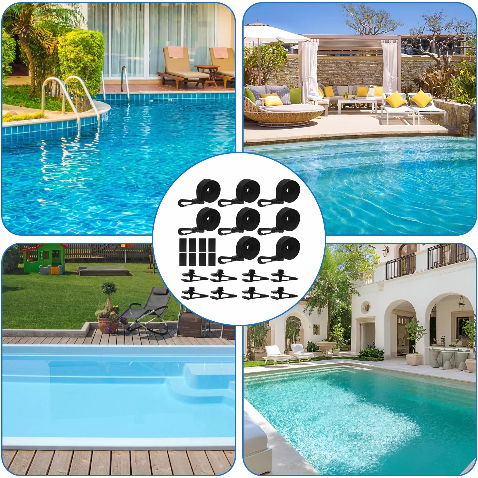 Rwbimti Juego de 8 bandas de sujeción y grapas para enrollador de piscina, especialmente para enrollador de piscina, rodillo de piscina para cubierta solar, enrollador de lona de piscina