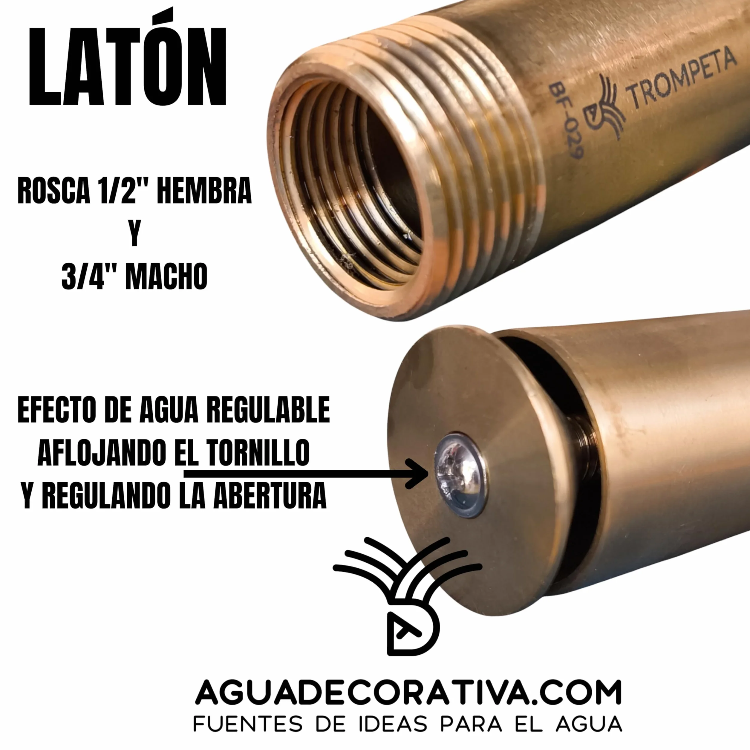 Boquillas para Fuentes de Jardín - Trompeta 1/2" LATÓN- Efecto Cáliz - Toberas, Caños y Chorros.