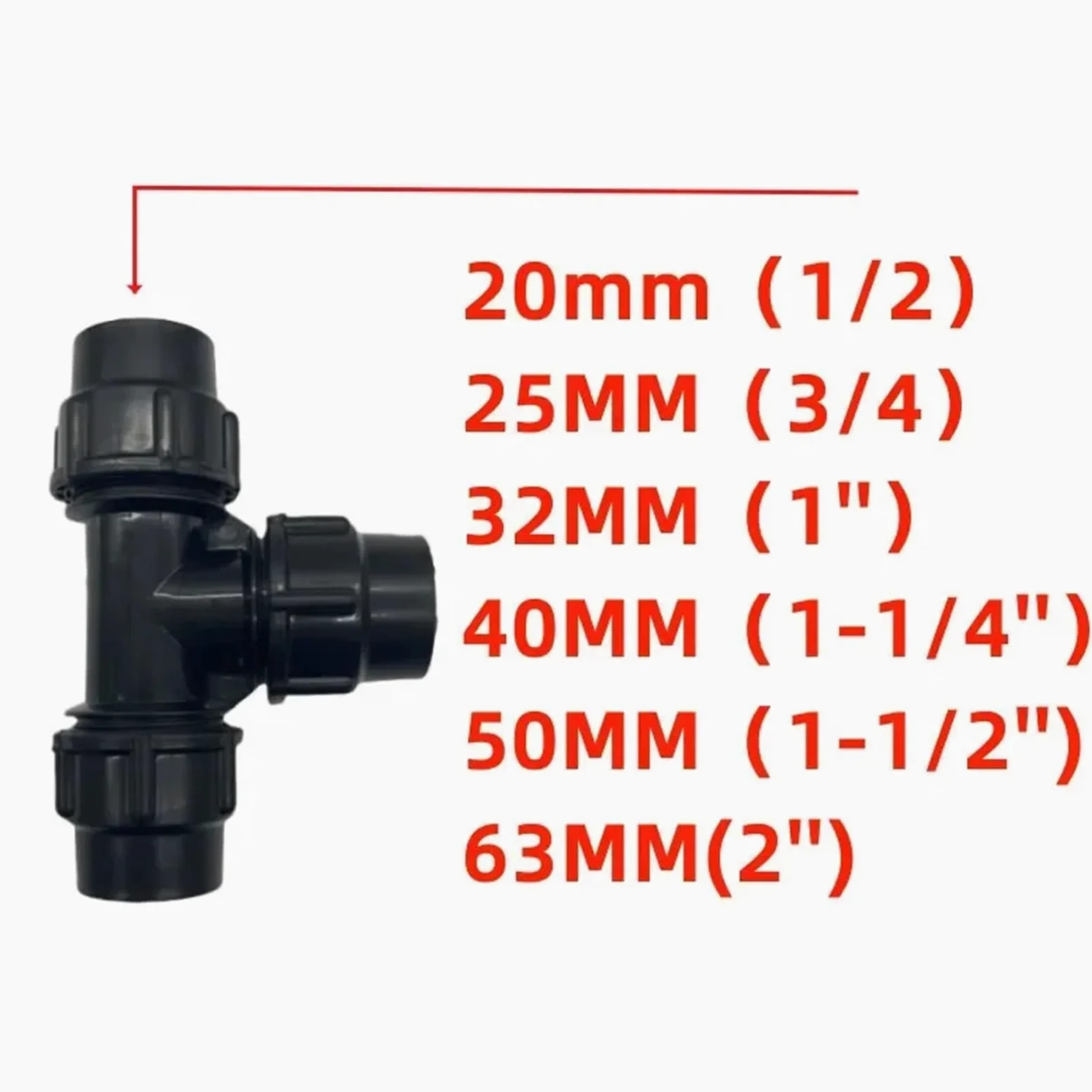 Accesorios de tubería de PE, conectores rápidos de tres vías for grifo, conectores de tubo de plástico de 16/20/25/32/40/50/63 mm for riego con agua corriente.(Black,63mm)