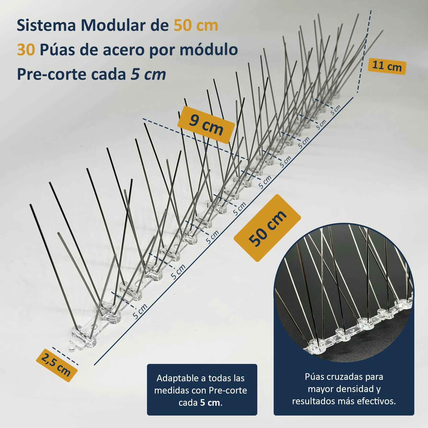 Cia&Co Pinchos Antipalomas Acero Inoxidable Modular Sistema Antipalomas Flexible con Pre-Corte Cada 5 cm – Tira Disuasoria para Balcones, Terrazas, Ventanas, Fachadas y Tejados (15 Metros)