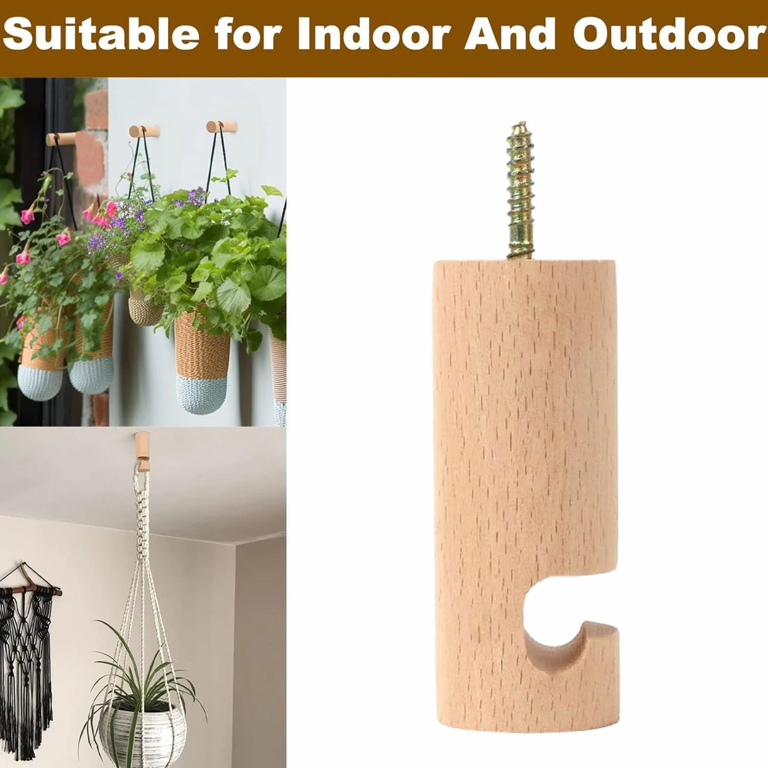 Gancho de Techo de Madera, Soporte para Colgadores de Plantas Modernos, Gancho para Colgar Campanillas de Viento