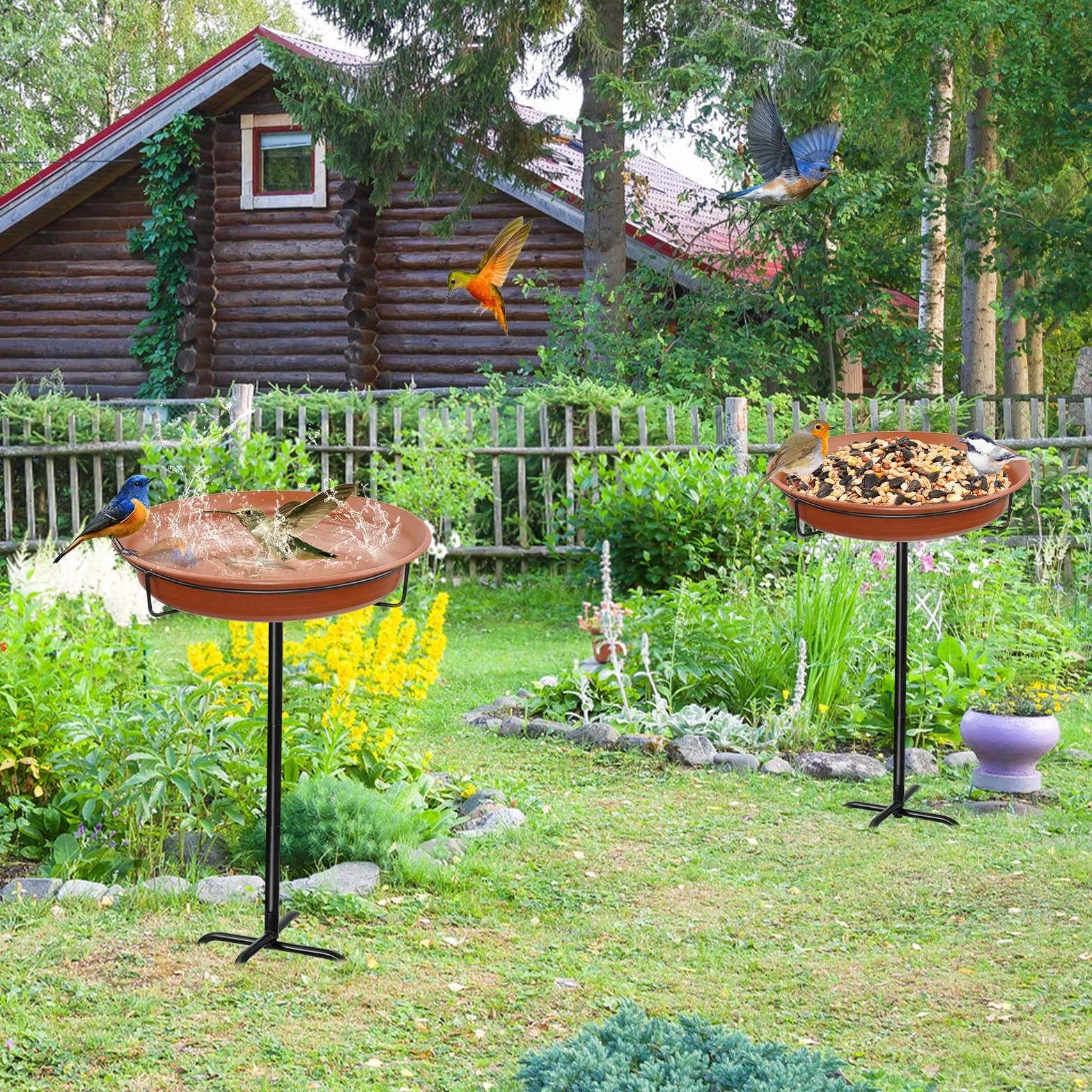 Bebedero para pájaros para baño de pájaros, cuenco de agua, de pie, alimento de jardín para aves silvestres, solución de comida de invierno a prueba de heladas