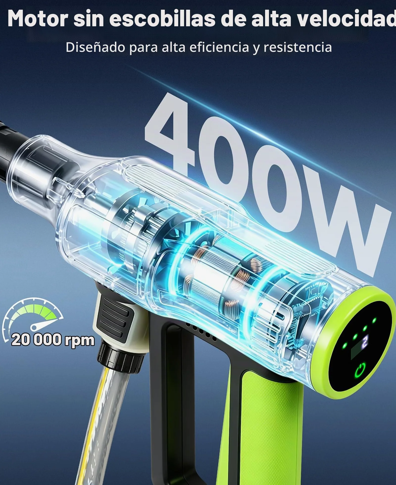 Hidrolimpiadora Bateria de Alta Presion,Sin Cepillo Hidrolimpiadora Portati | 50Bar Pistola de Agua a Presión con 4 Niveles Potencia & Pantalla LCD, Boquilla Ajustable 6 en 1 Hidrolimpiadora Bateria