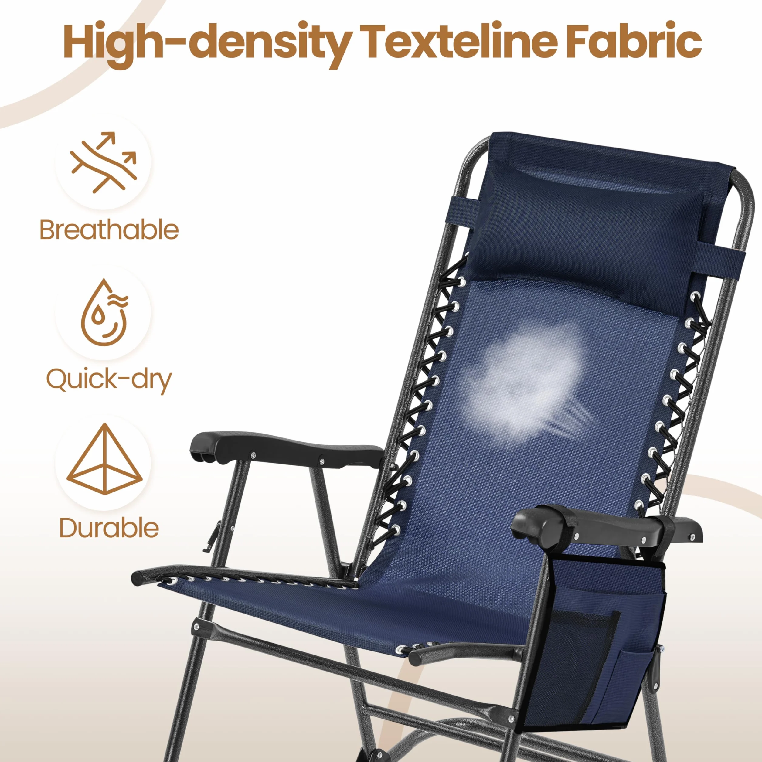 Yaheetech Mecedora Balancín Plegable Carga 120KG con Reposabrazos y Apoyo para Cabeza 102x65,5x103 cm para Exterior Acampar Porche Balcón (Azul Marino)