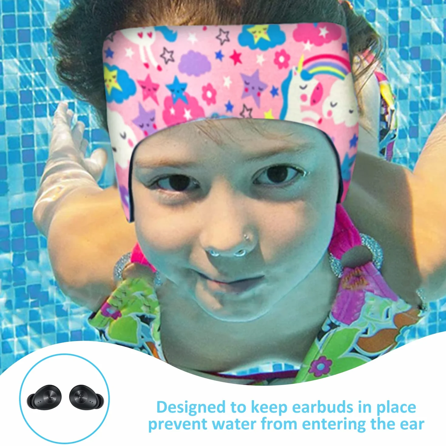 Paquete de 2 diademas de natación para niños impermeable ajustable elástica equipo deportes acuáticos