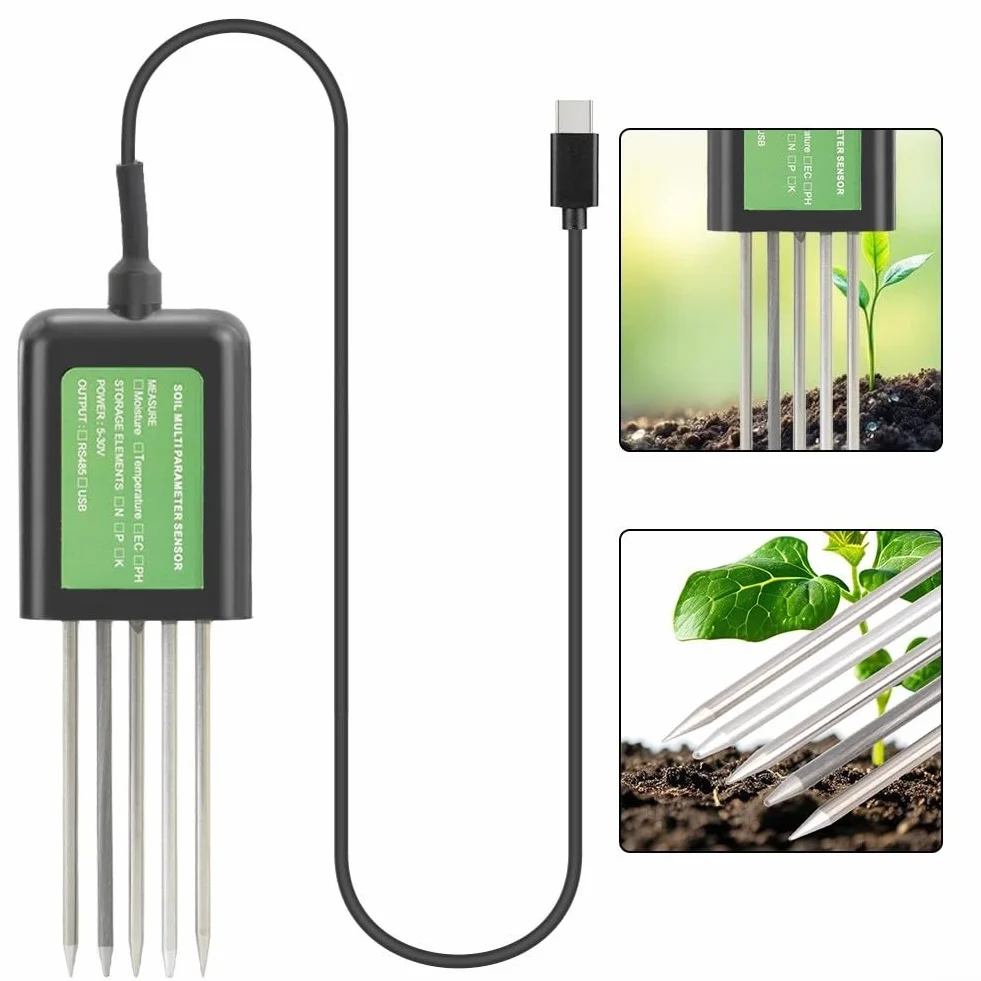 Probador de suelo 7 en 1, medidor de análisis de suelo digital USB para prueba de humedad de pH NPK para Android App compatible con cable de 1,5 m
