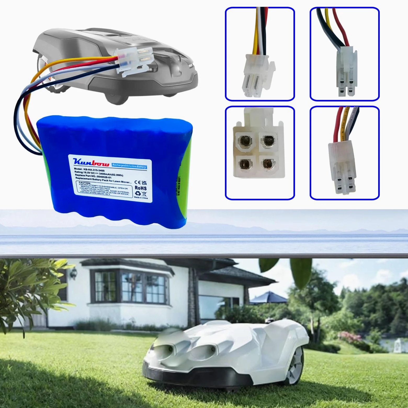 Batería de repuesto para robot cortacésped Husqvarna Automower 310,315,5848228-01,5848228-02,5848528-01, 5895862-01, compatible con Gardena Sileno R100Li, R130Li, R166 0Li césped rojo Bot.