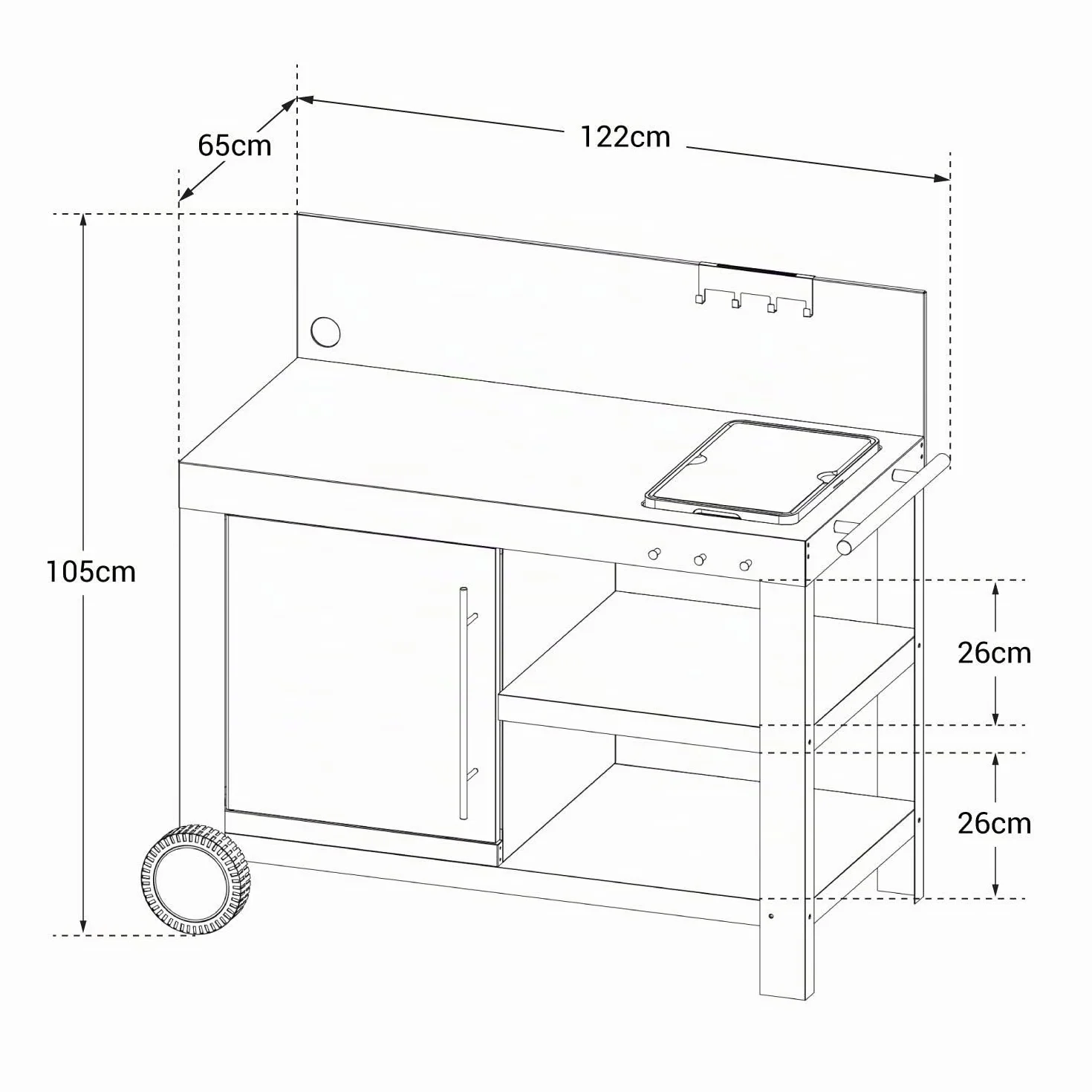 Cook'in Garden Happy Garden Carrito de Acero Nova XL para Plancha. Carrito Exterior con Ruedas para Plancha y Barbacoa.