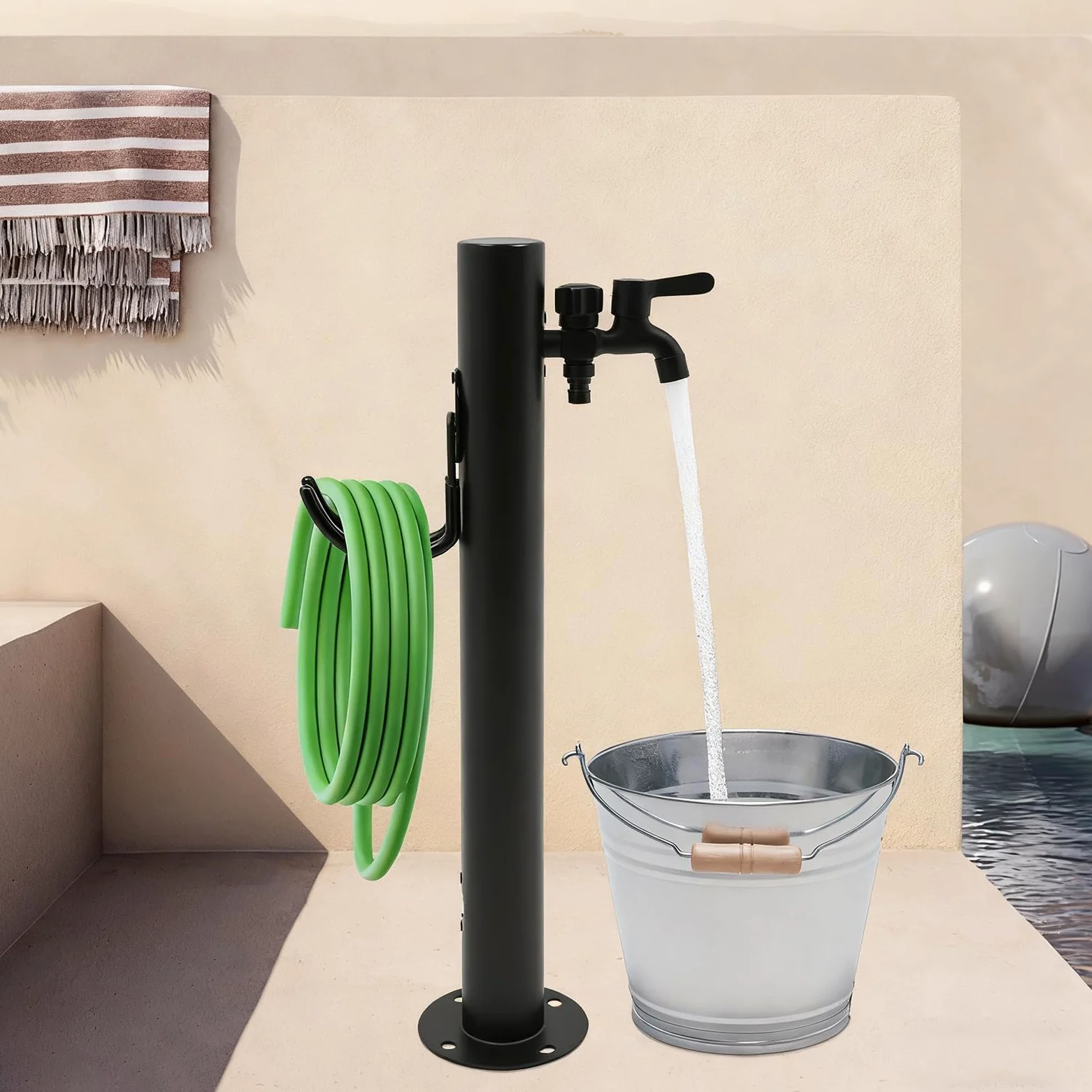 Columna de agua de acero inoxidable de 60 cm, grifo exterior resistente a las heladas, robusto grifo montado en el suelo para jardín, camping y fuente (redondo)