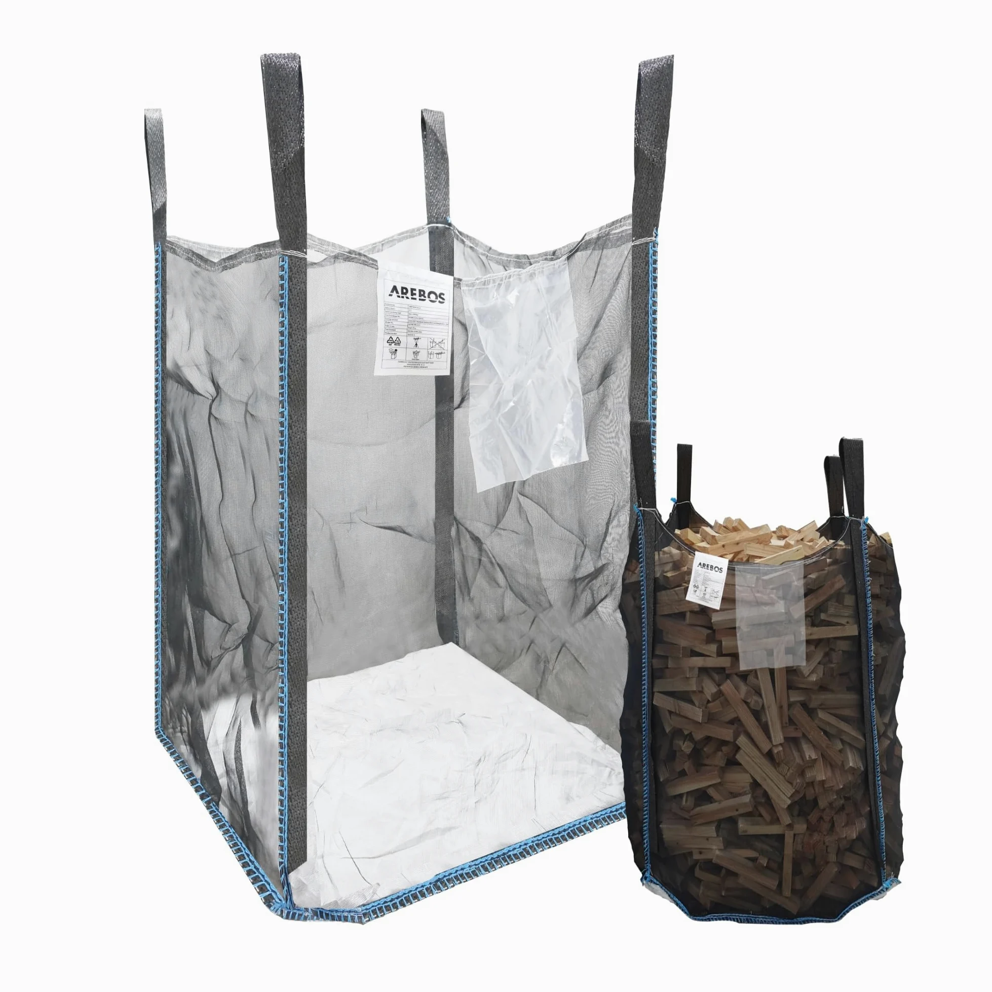 Arebos Bolsa grande | 100 x 100 x 160 cm, con 4 trabillas y delantal | capacidad de carga de 1500 kg | SF 5:1, EN ISO 21898 | saco para escombros de construcción, madera, residuos de