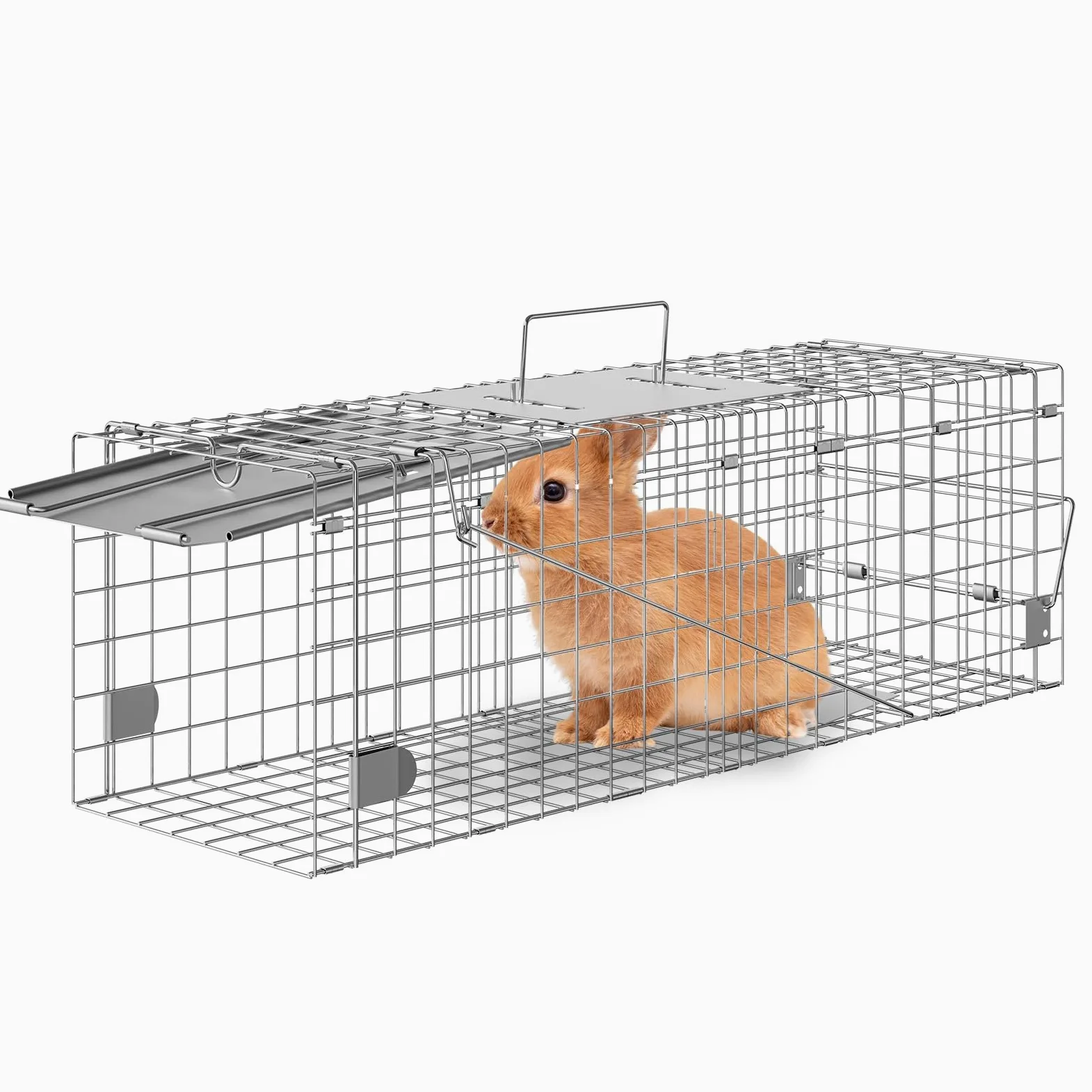 VEVOR Trampa para Animales 610x203x203 mm Jaula Plegable para Trampa para Gatos Alambre Galvanizado sin Crueldad con Asa Trampa para Conejos, Gatos Callejeros, Ardillas, Mapaches, Marmotas, Zarigüeyas